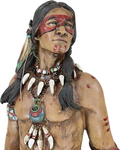 Miniatura 7 de Ebros Gift Rito de paso, nativo americano, águila india, guerrero, héroe tribal con escudo de hacha de caza y armamento, estatua de 19 pulgadas de