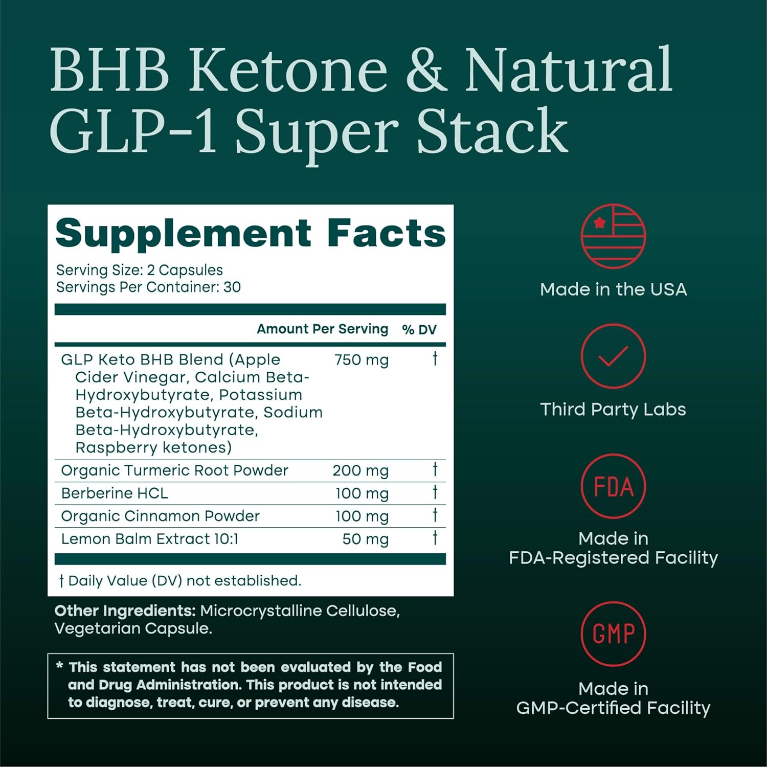 GLP-1 Supplement for Appetite Support and Metabolic Health for Men and Women with BHB Ketones, Apple Cider Vinegar, Berberine HCL, Turmeric and Cinnamon - Supports Energy, Digestion and Daily Balance - Image 2