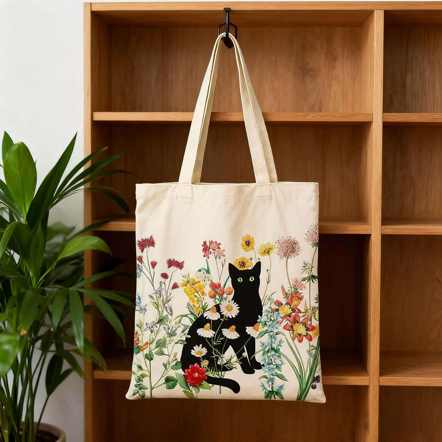 Aesthetic Tote Bag for Girls, With Zipper Pockets Vintage Flowers Cute Canvas Tote Bag image 4