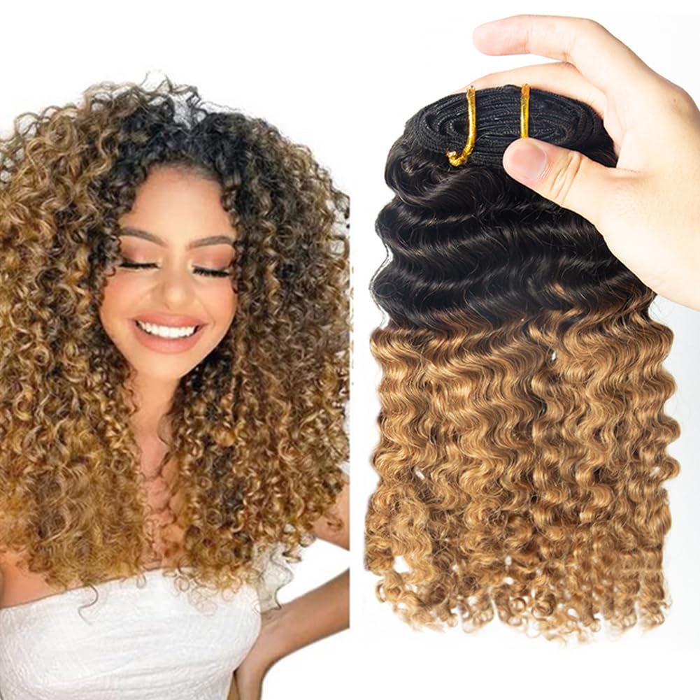 3B 3C Curly Seamless Clip Ins Extensions Ombre Blonde Clip