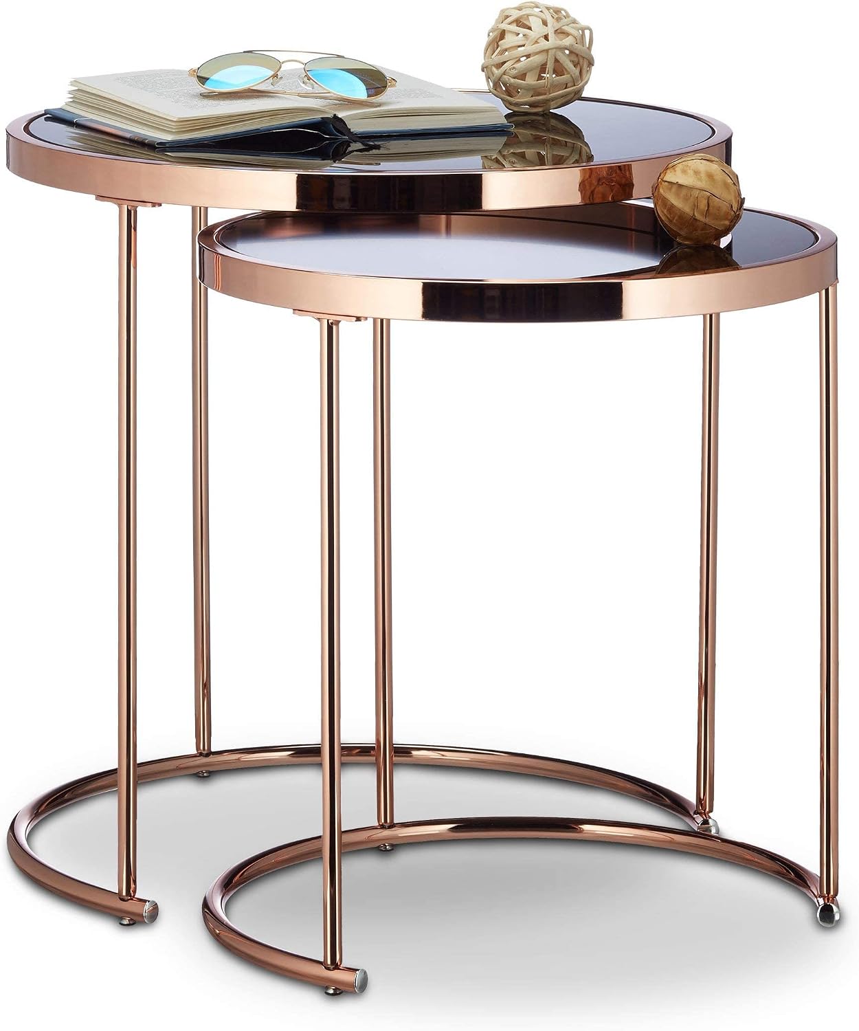 relaxdays Table de Console, 2 Surfaces, Meuble d'appoint étroit, Couloir & Salon, métal, Verre, HLP 70x110x30 cm, Noir, Acier, 1 élément