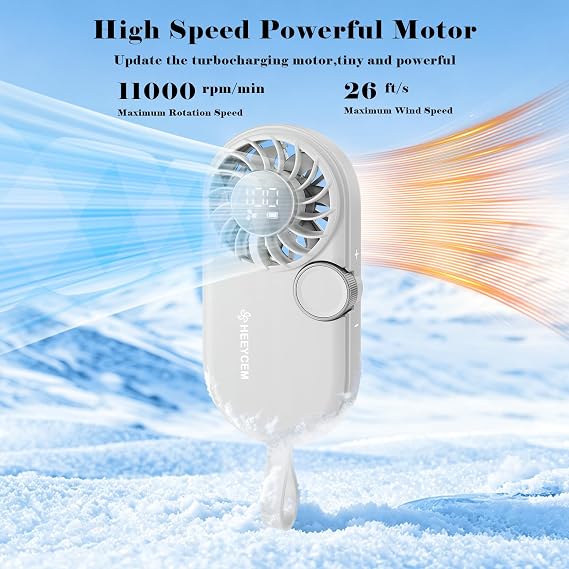 Small Portable Handheld Fan,5- Speeds Powerful Mini Personal Fan, Rechargeable Fans with Smart LED Display,Lightweigh, for Outdoor,Women Makeup, Kids,Summer Gifts for Girl & Women (White)