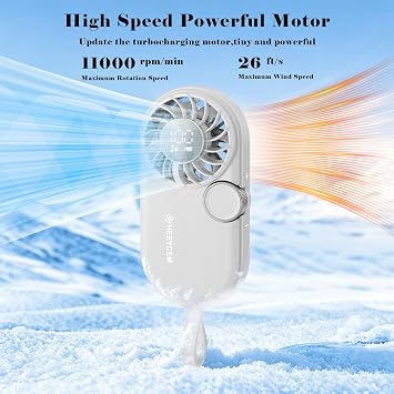 Small Portable Handheld Fan,5- Speeds Powerful Mini Personal Fan, Rechargeable Fans with Smart LED Display,Lightweigh, for Outdoor,Women Makeup, Kids,Summer Gifts for Girl & Women (White)