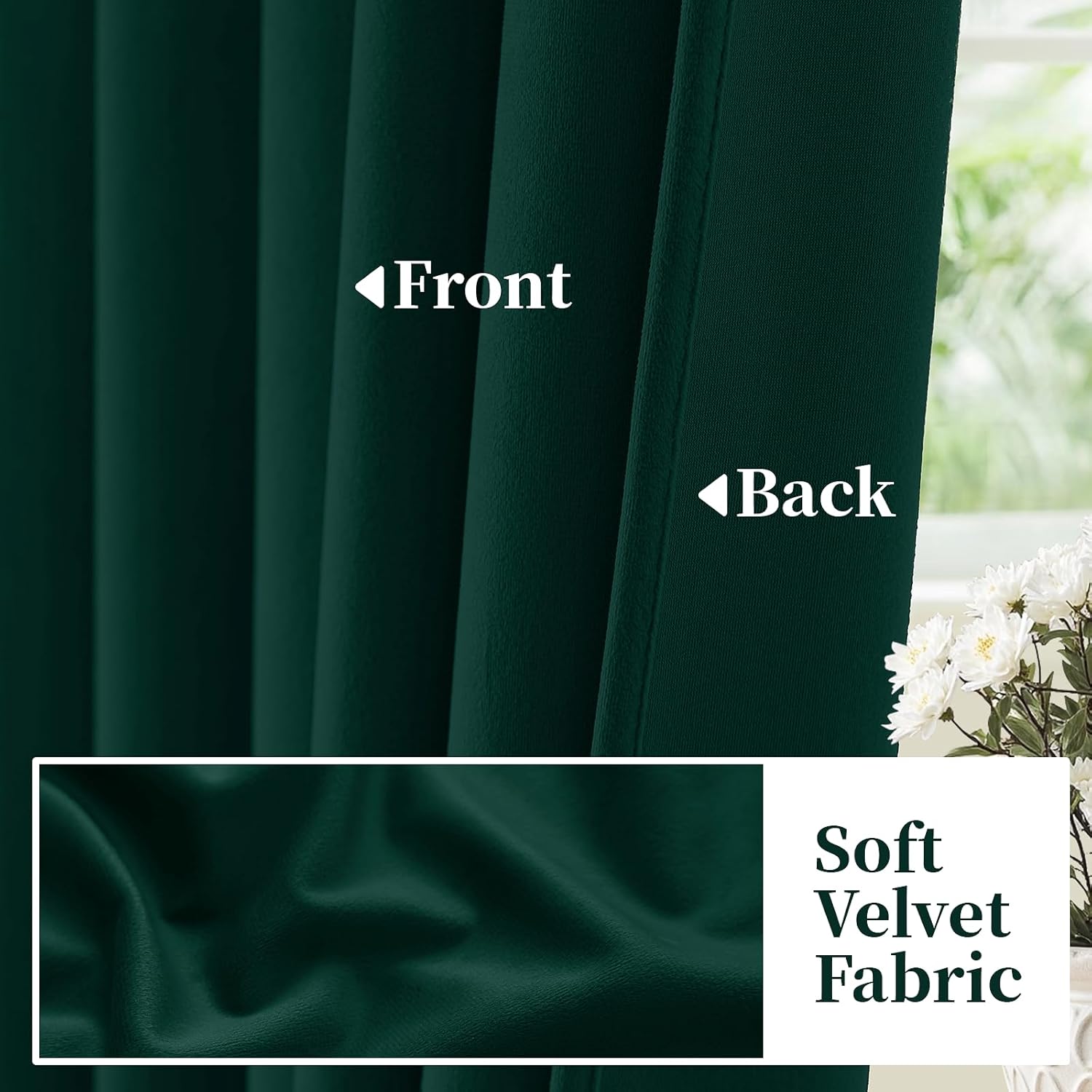 SimpleHome Dark Green Velvet Curtains 96 Inches for Living Room,Rod Pocket Luxury Blackout Velvet Curtains Thermal Insulated 2 Panels Room Darkening Drapes,W52 x L96