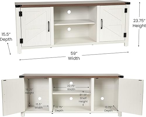 Miniatura 2 de EMMA + OLIVER Troyer - Soporte de TV estilo granero para televisores de hasta 65 pulgadas, color blanco lavado con centro de entretenimiento Roble