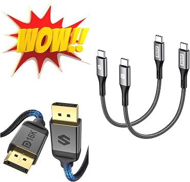 Silkland DisplayPort 2.1 Cable 6.6FT + 240W Short USB C to USB C Cable 1FT, 2 Pack