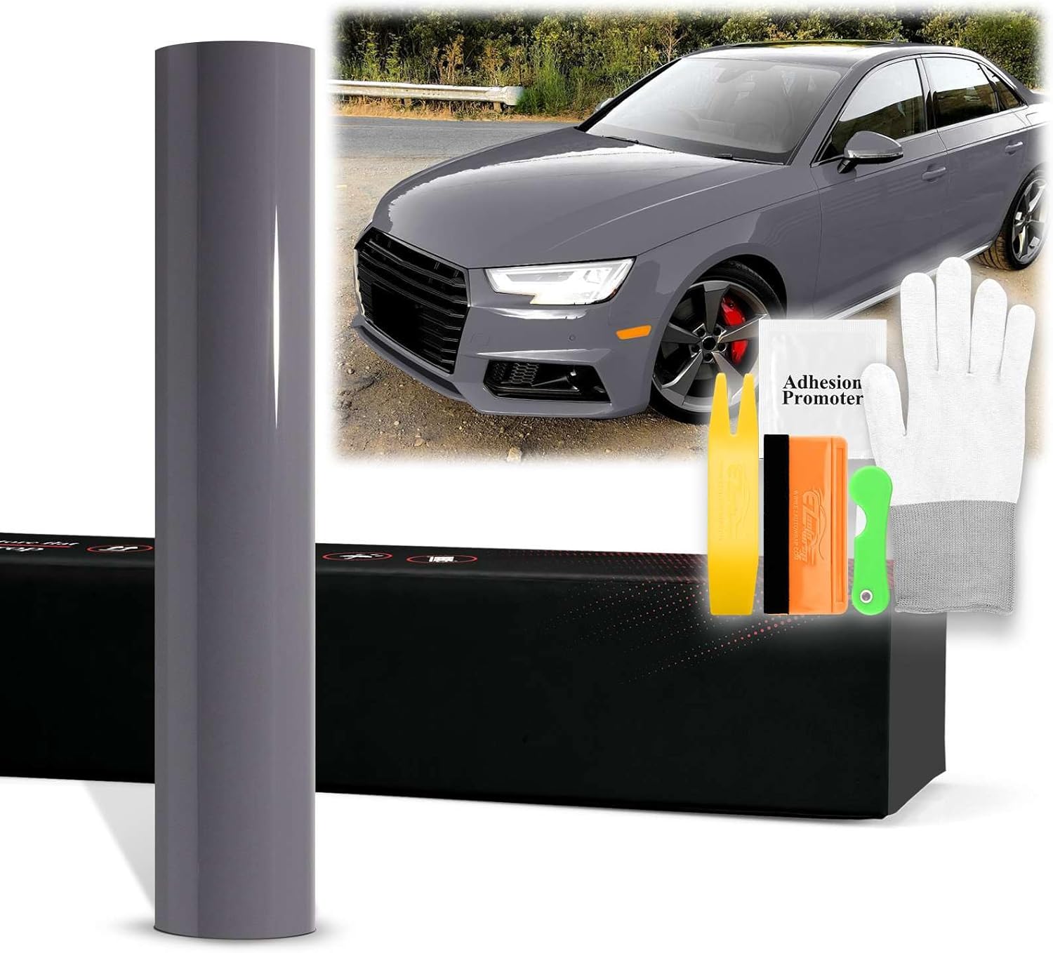 20"x60" (1.6FTx5FT) PPF Paint Protection Film Gloss Nardo Gray Self Healing Auto Bra Vinyl Wrap Invisible Scratches Shield Sheet DIY with Tool Kit