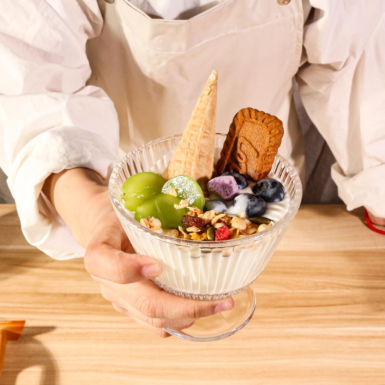 9oz Glass Dessert Bowls, Vintage Dessert Bowls & Cups - Thickened Sundae Cups Lead-Free, for Ice Cream, Fruit, Pudding,small snacks, Yogurt, and Appetizers (12)