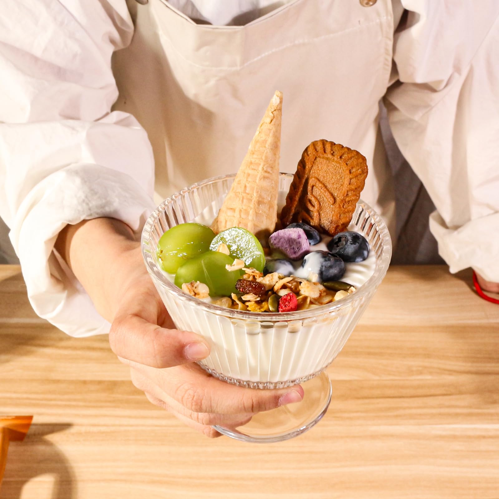 266 ml Glas-Dessertschalen, Vintage-Dessertschalen und -becher, verdickte Eisbecher, bleifrei, für Eis, Obst, Pudding, kleine Snacks, Joghurt und Vorspeisen (8 Stück)