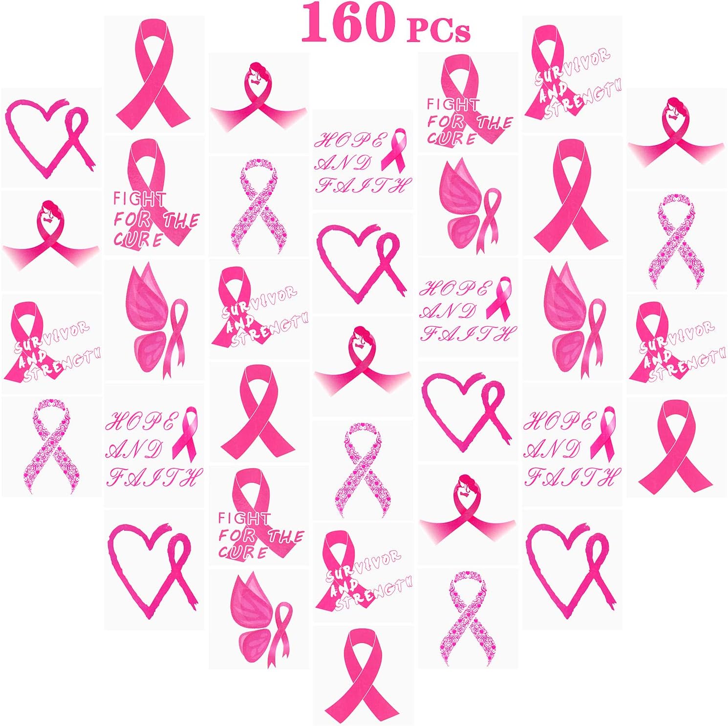 ENLINK160 PCs Pink Ribbon Tattoos Breast Cancer Awareness Temporary Tattoos
