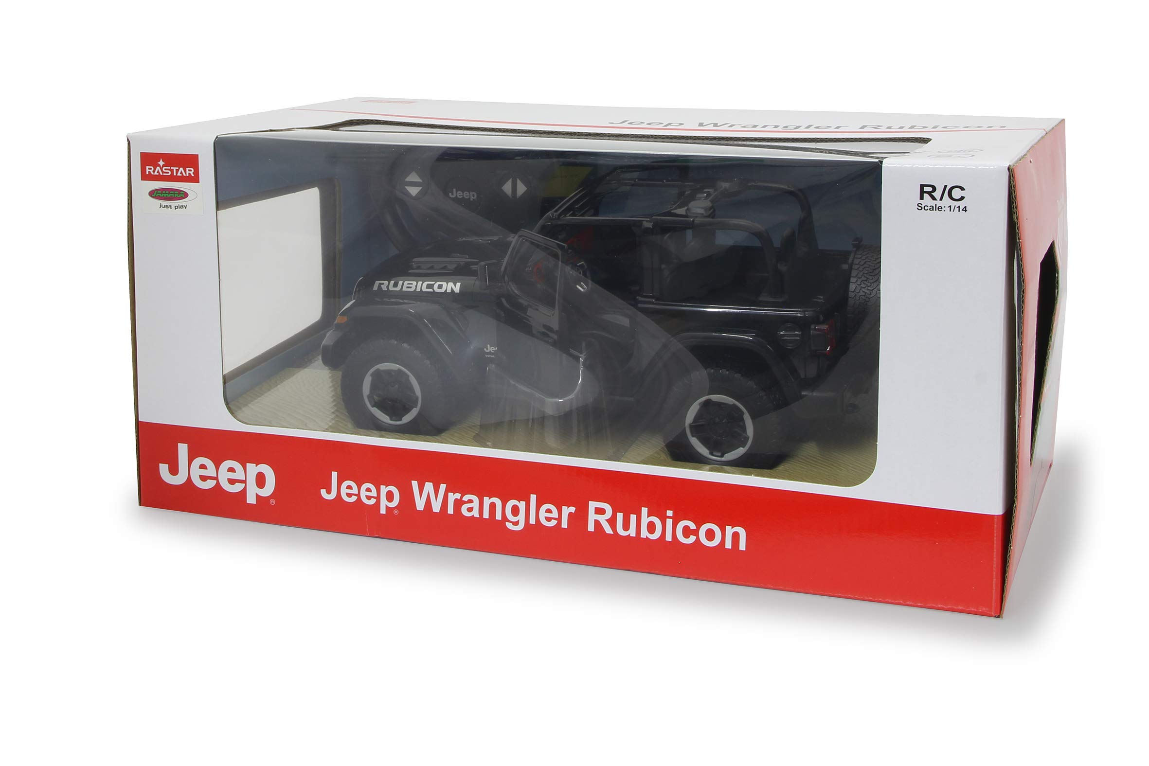 JAMARA 405180 - Jeep Wrangler JL 1:14 2,4 GHz drzwi ręczne - oficjalnie licencjonowane, do 1 godziny czasu jazdy, ok. 11 km/h, idealnie odtworzone szczegóły, szczegółowe wnętrze, światło LED, kolor