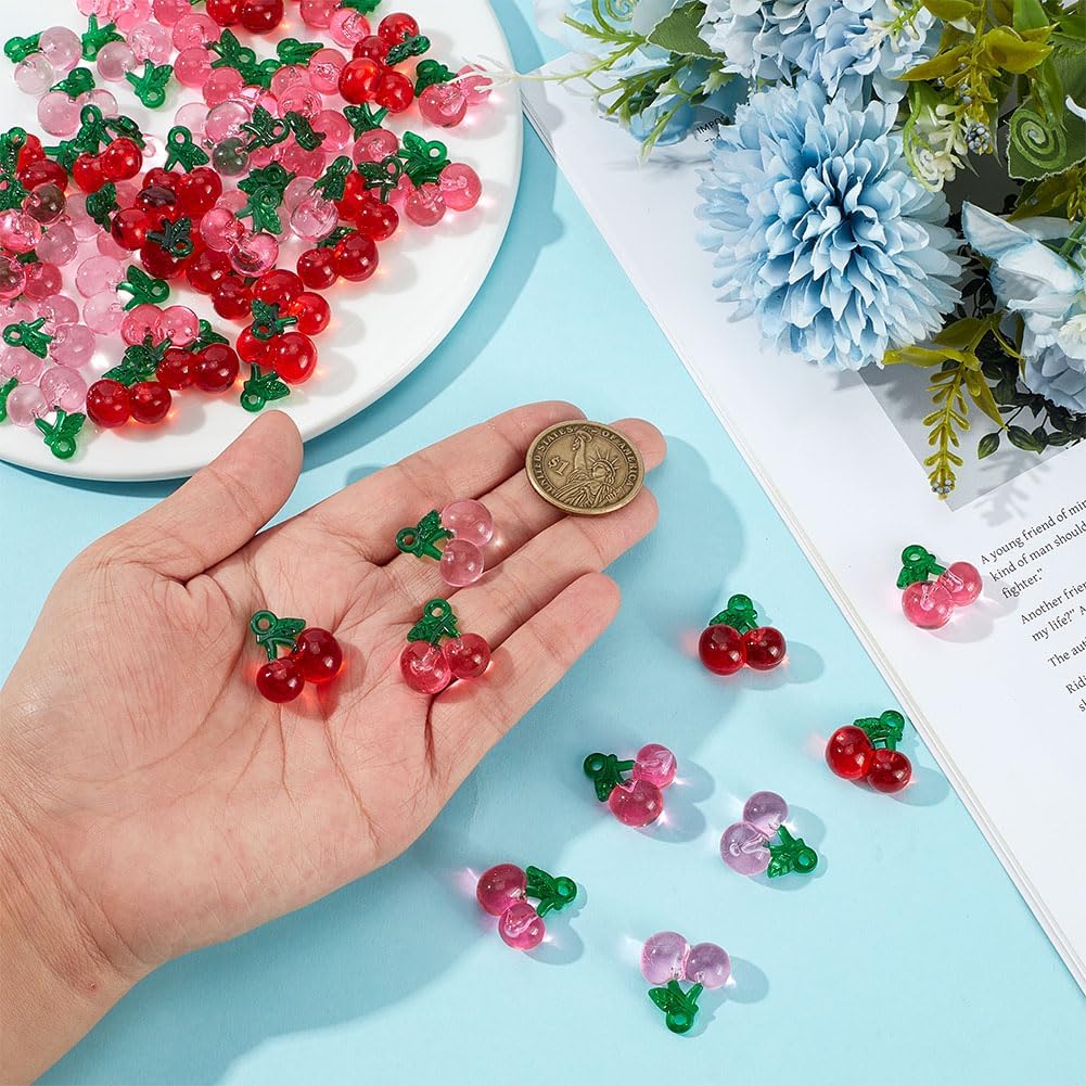 60Pcs Cherry Charms 3 Colors Transparent Resin Pendants Dangle Charms Red Mini Cherry Cute 3D Fruit Pendants for Earrings Bracelets Necklace Keychains Jewelry Making DIY Crafts Supplies - Image 3