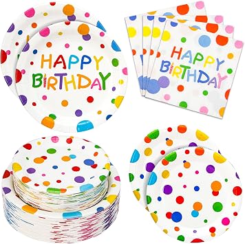 180PCS Happy Birthday Plates and Napkins Party Supplies,Serves 60