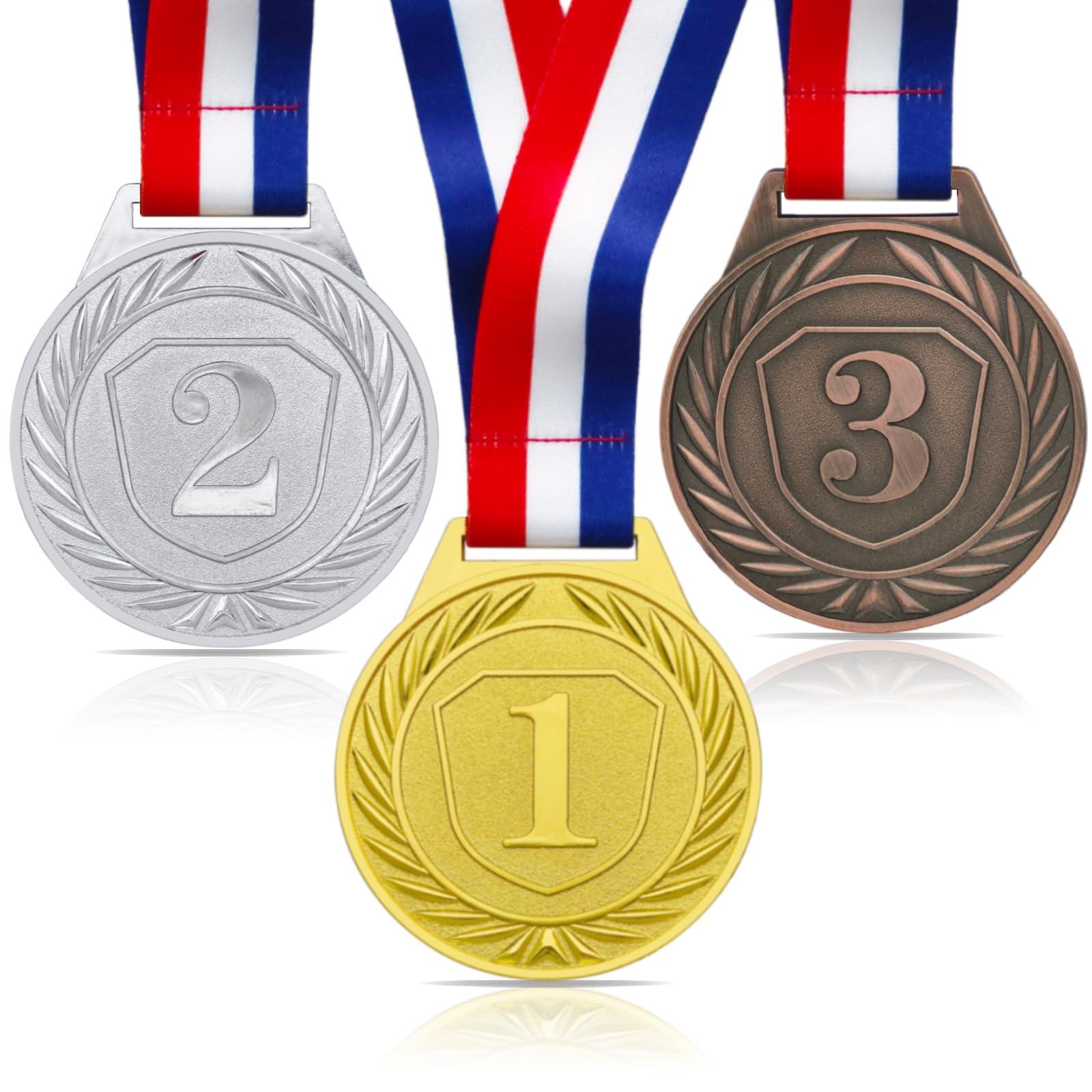 Donrime 3 Pièces Médaille pour Enfants, 6.5CM Or Argent Bronze Médaille en Métal, Journée Sportive, Médailles avec Ruban, Collier pour Prix de Journée Sportive, Compétitions de Gymnastique