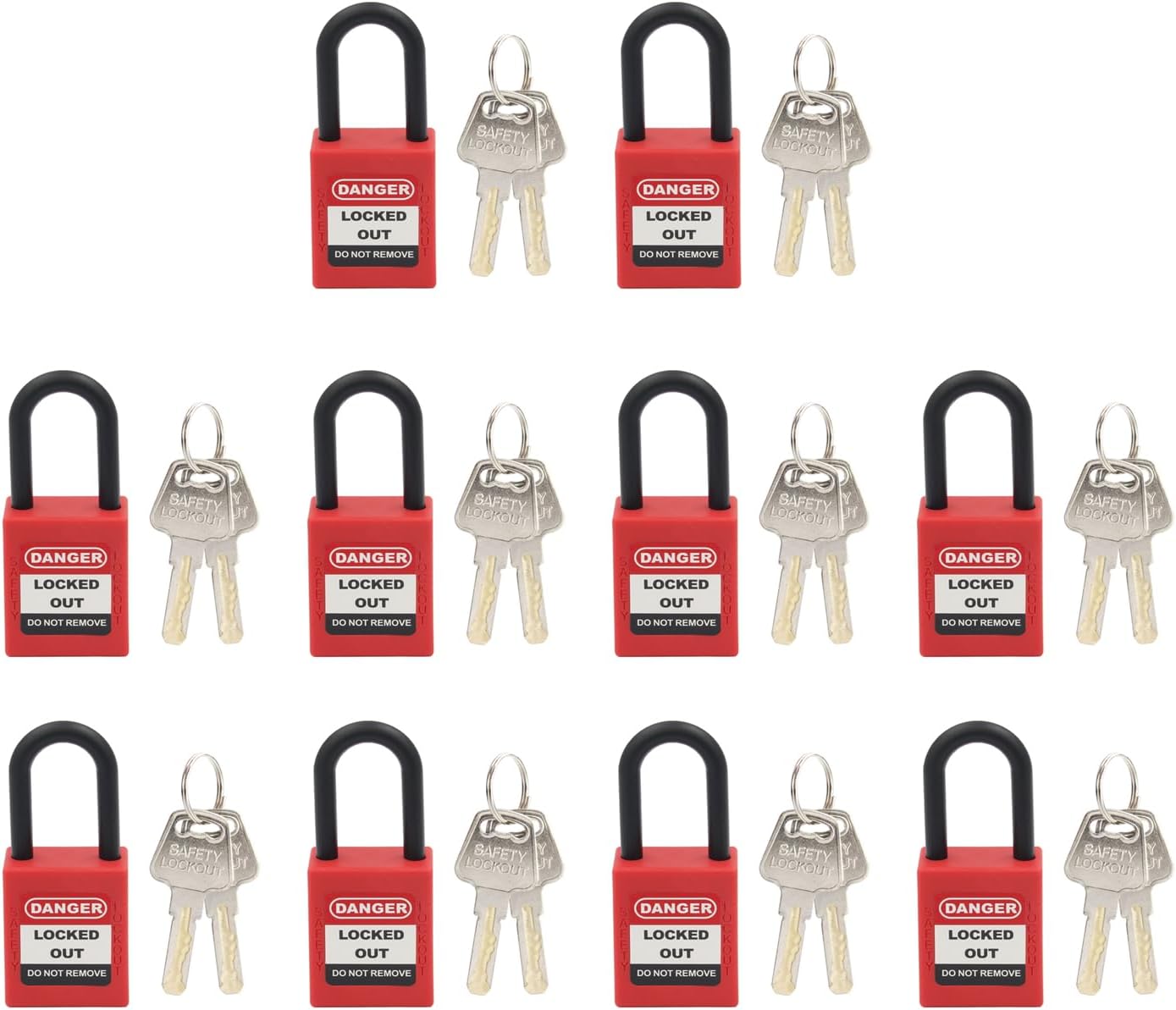 Red Safety Padlock, Loto Lockout Tagout Safety Padlock (10 Locks, 2 ...