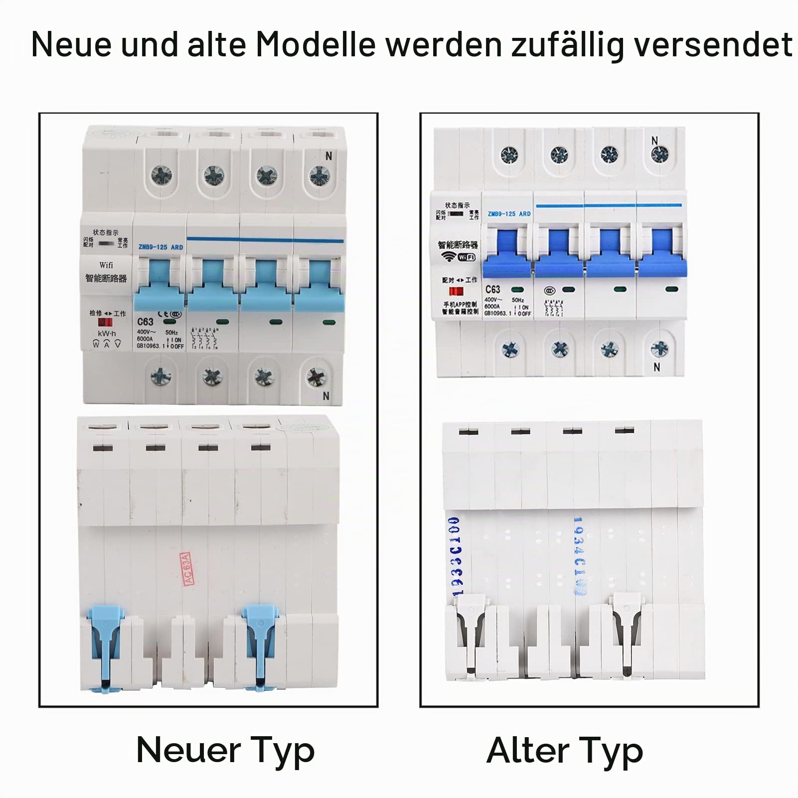 Intelligenter Leistungsschalter, WiFi 4P Drahtloser Fernsteuerungsschalter, 25A 40A 63A 80A 100A Leitungsschutzschalter, ZMB9-125 400V Sicherungsautomat(63A)