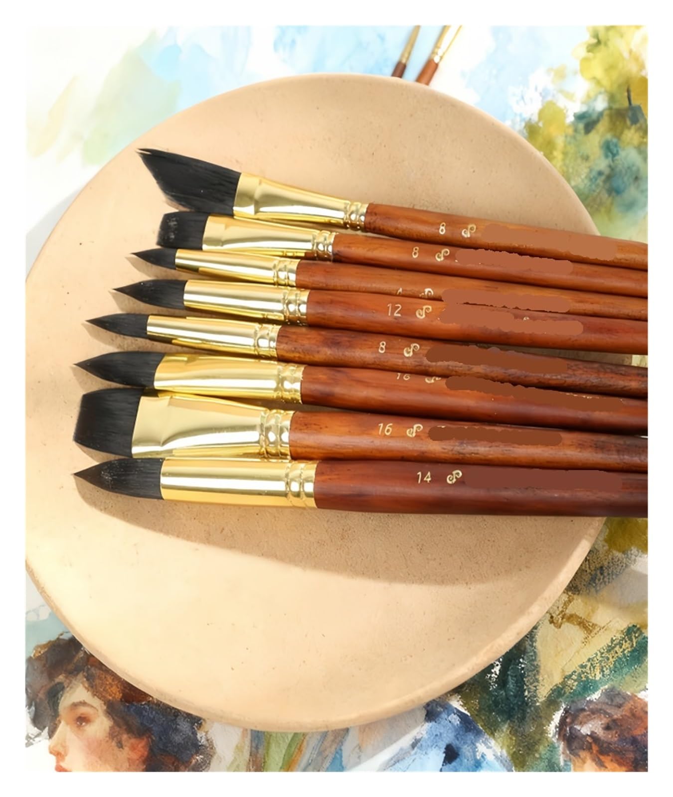Set di pennelli for pittura a tubo in rame e legno noce da 10 pezzi con teste sintetiche miste, artistici specializzati