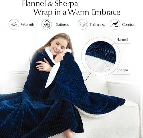 Miniatura 3 de Manta térmica eléctrica tamaño matrimonial, manta eléctrica de franela gruesa y sherpa suave y acogedora para cama, sistema de seguridad automático,