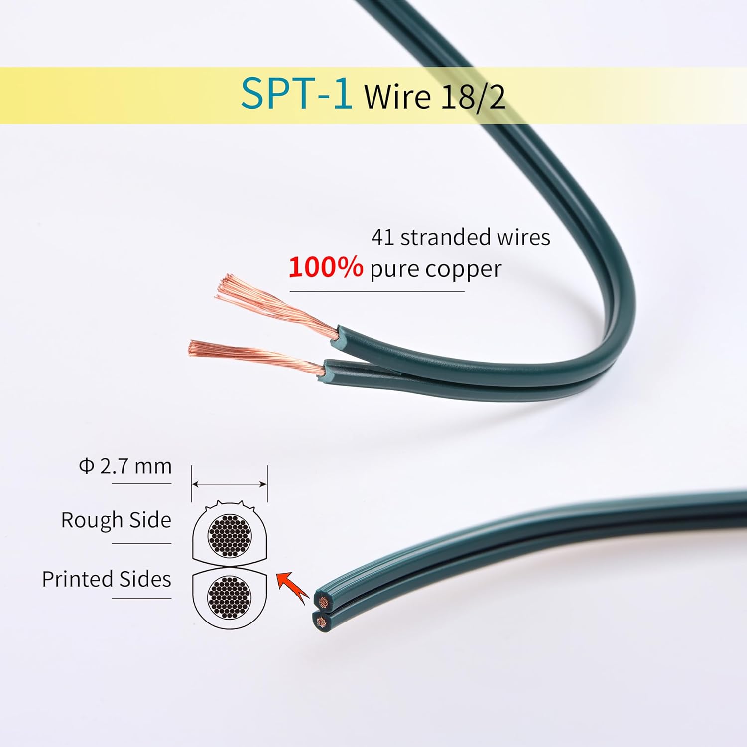 LUCKY TL 100FT SPT-1 Wire, 18/2 Low Voltage Landscape Lighting Wire, Pure Copper, Includes 2 Sets of Vampire Plugs (Black, 100FT)