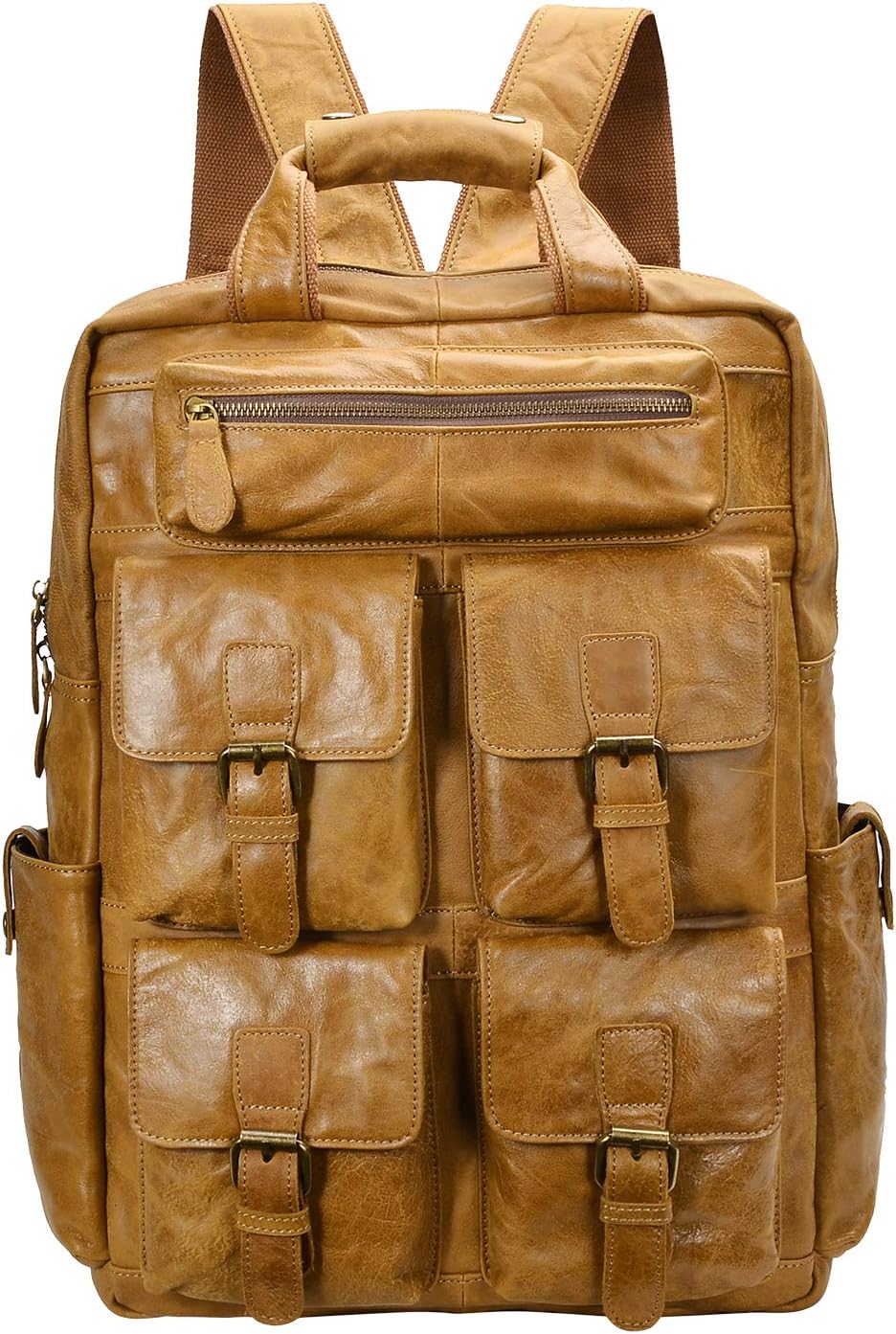 ALTOSY Vintage Men Leather Backpack Casual Daypack Travel Laptop Tote Bag (A29, Brown)