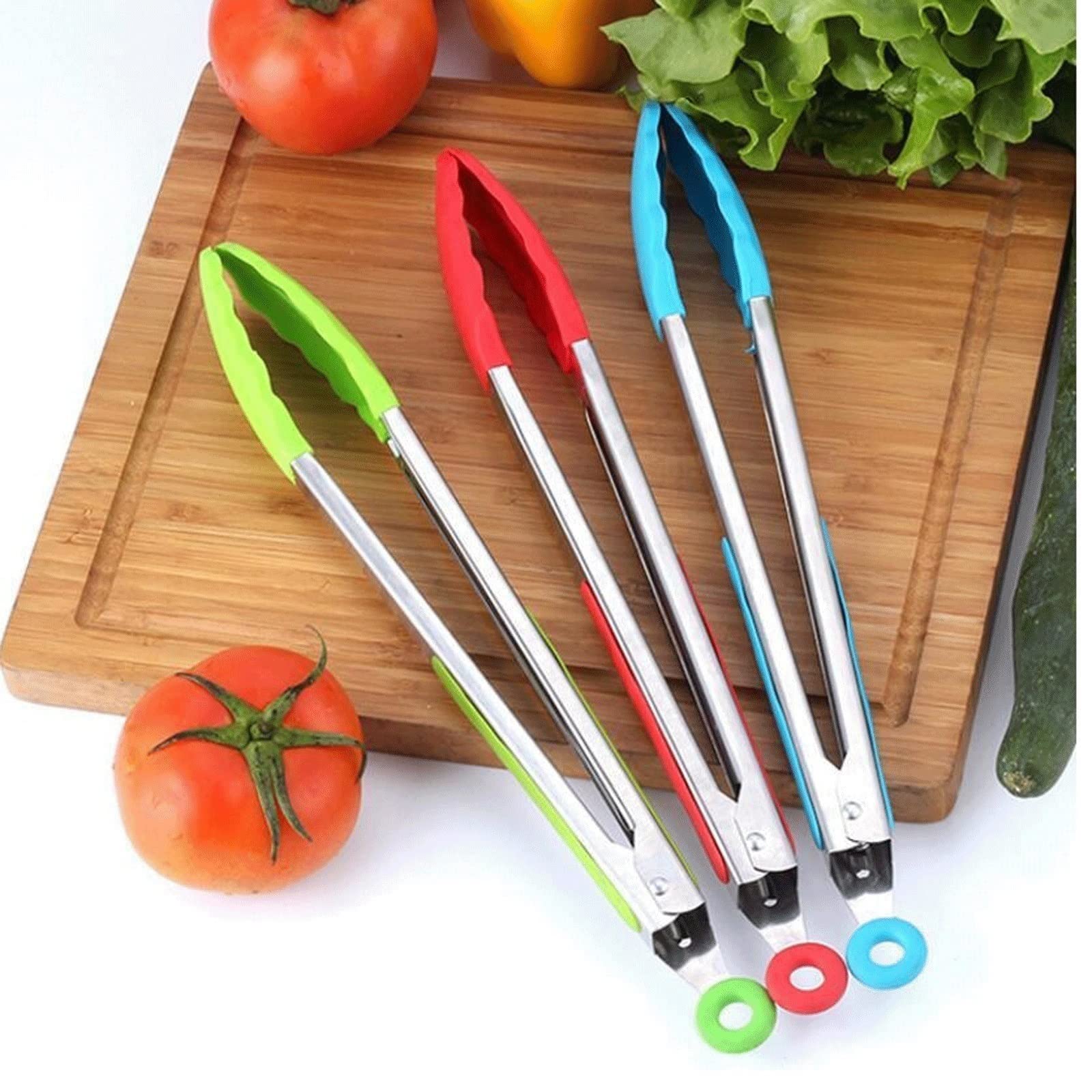 Pinza da Cucina Pinza per Alimenti in Silicone Accessori da Cucina Pinza da Cucina in Acciaio Inossidabile Clip da Cucina Antiscivolo in Silicone (Rosso)