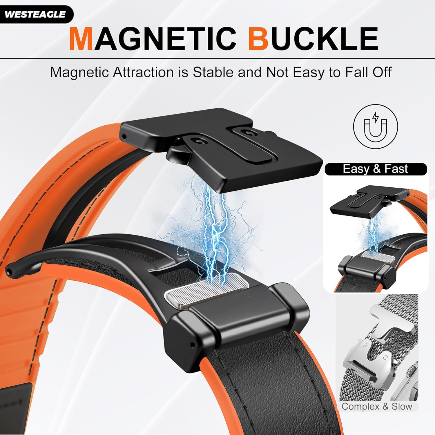 Magnetic Leather Bands Compatible with Apple Watch 42mm 41mm 40mm 38mm for Men Women, Genuine Leather with Parachute-Style Metal Buckle for iWatch Series SE 11/10/9/8/7/6/5/4/3/2/1 - Image 3