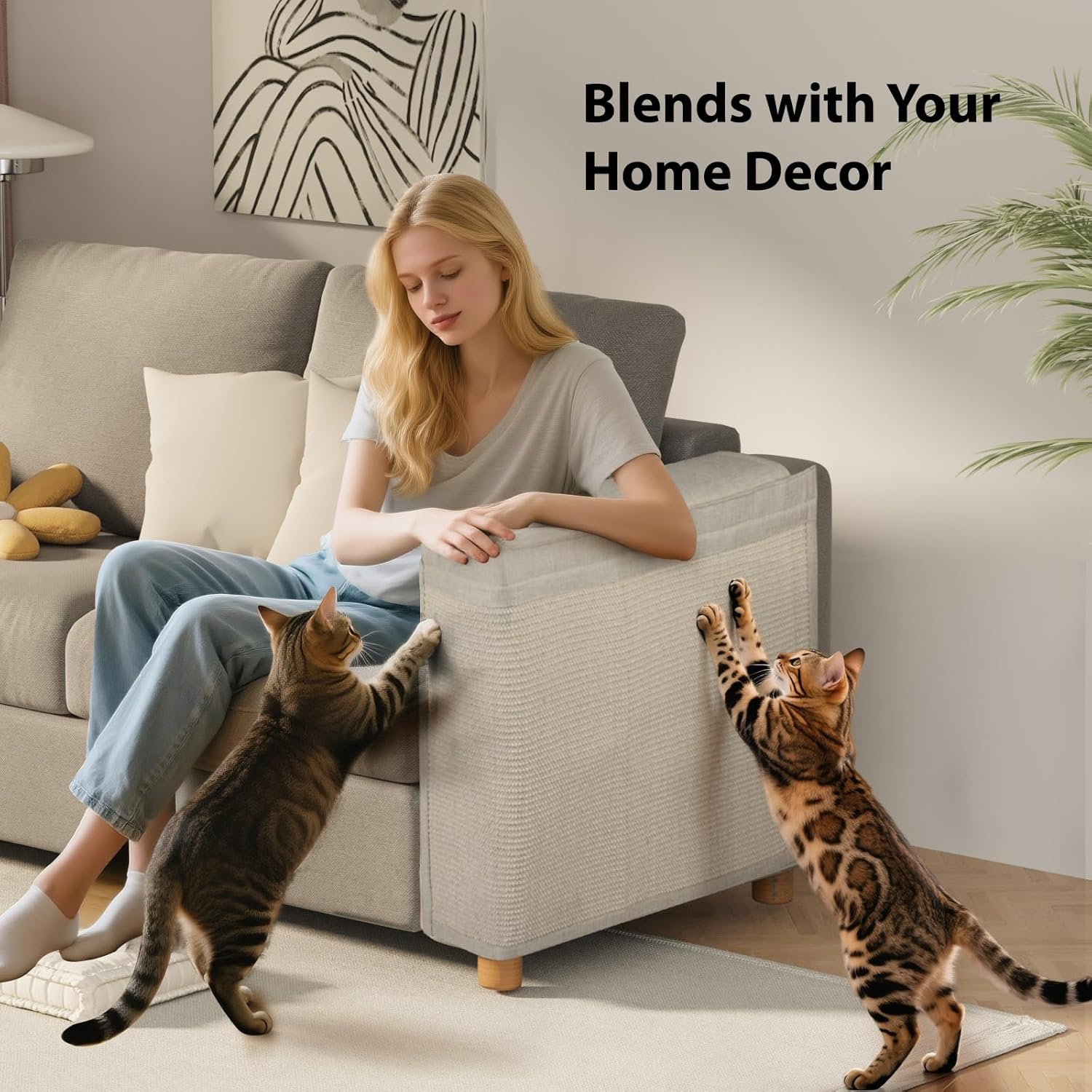Couch Protector from Cat Claws - Color Matched Cat Scratch Pad for Both Side Arm,Couch Cover for Cats with Expanded Coverage Sisal Area, Universal Fit and No Left/Right Needed (Beige)