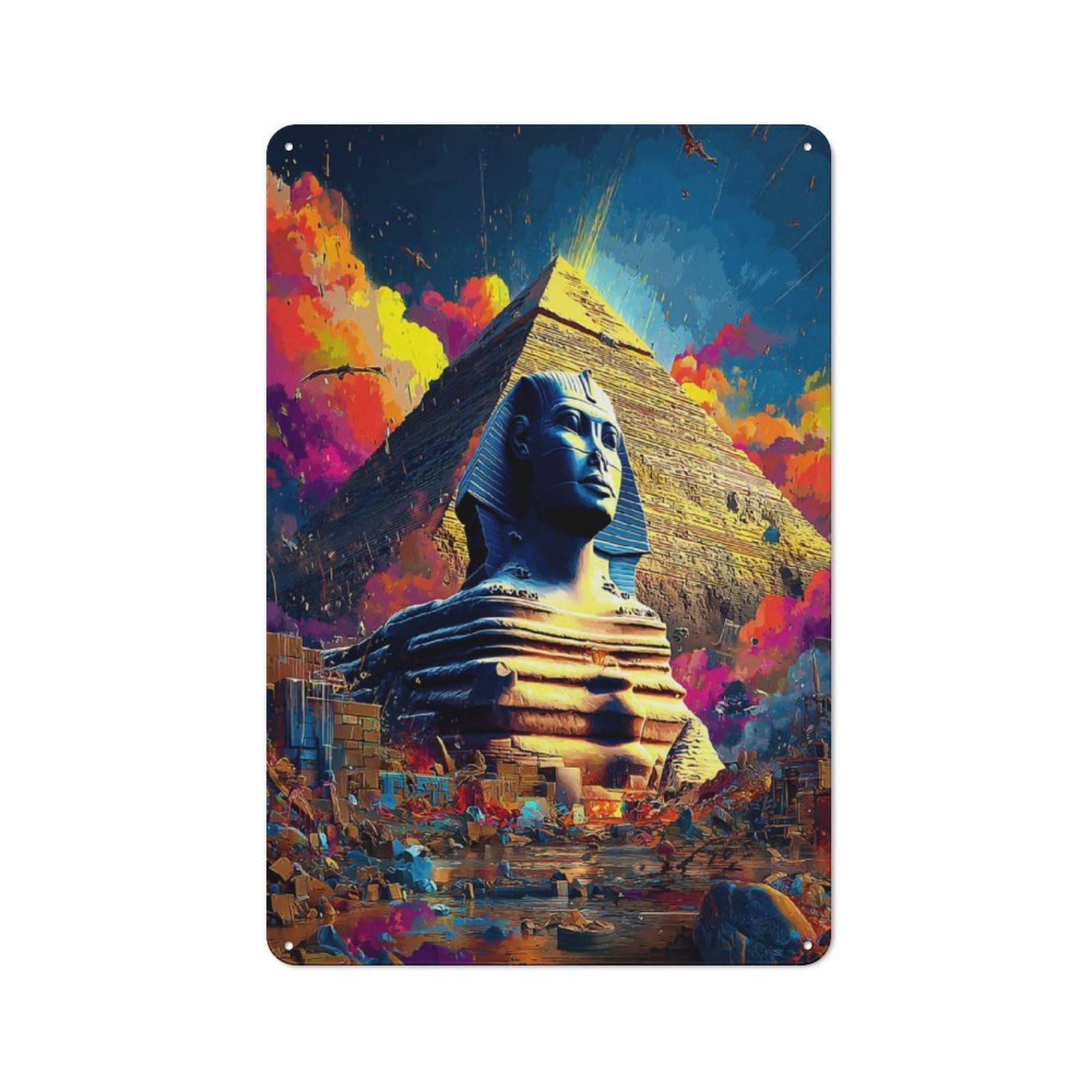 Junmoney Egyptian Pyramid And Sphinx Vintage Metal Sign 30X20cm For Dining Room Or Kitchen, Suited To Home Decor Collectors