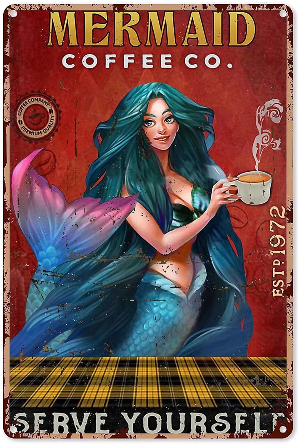 Tin Sign Mermaid Coffee Vintage Retro Collectible tin Sign Wall Decoration Poster Home bar Restaurant Garage Cafe Art Metal Sign Gift 12x8 Inch