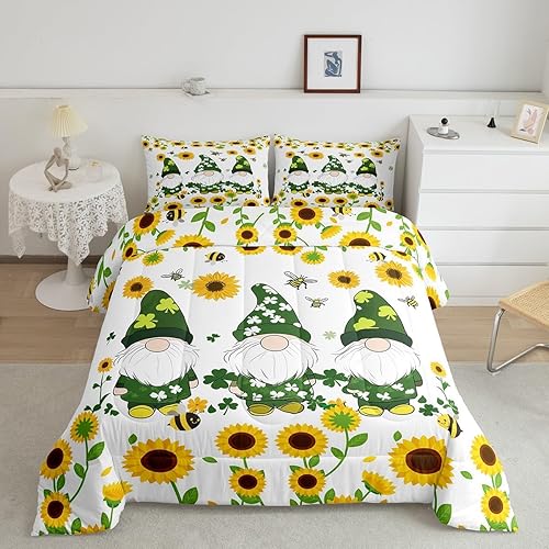 Juego de ropa de cama de Navidad con gnomos de girasol, para dormitorio de niños y niñas, decoración de Navidad enana, edredón acolchado romántico