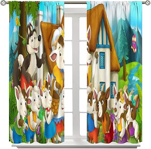 Vista 477 de Cortinas de cabeza de cabra, misteriosa cabeza de cabra malvada, calavera negra, bolsillo para barra, cortinas opacas para ventana, juego de 2