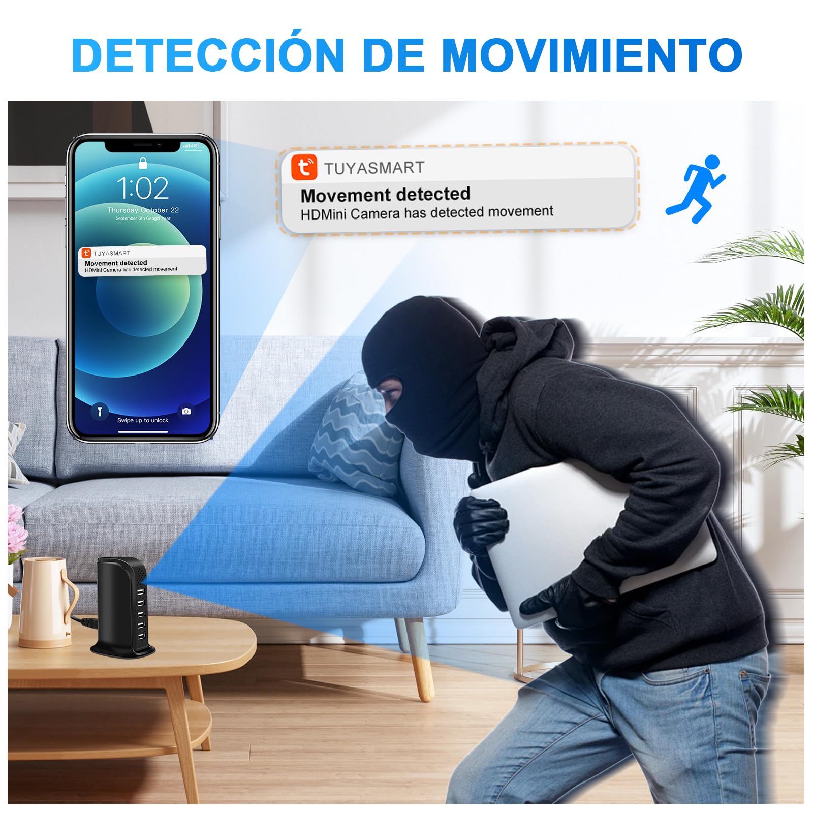 5G WiFi Cámara Espía Oculta, 1080P Micro Cámara Espía | Mini Cámara Oculta Wifi, 5 Puertos USB Cargador Cámara Espía Oculta, Detección de Movimiento, Grabación en Bucle, APP Remoto