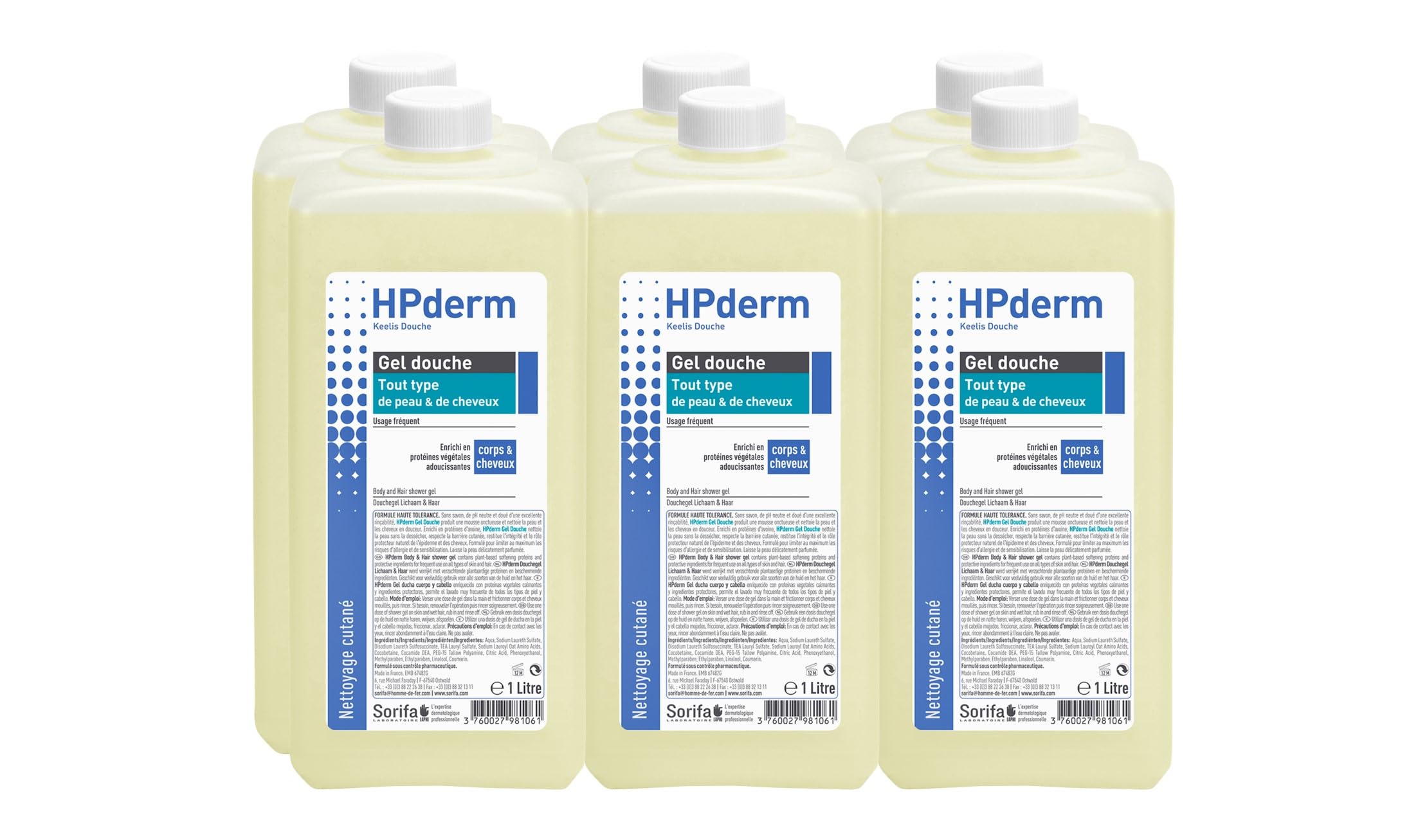 HPderm Żel pod prysznic 2 w 1 do ciała i włosów - Dermo-protective - Każdy rodzaj skóry i włosów - z białkami owsianymi - Częste stosowanie - pH neutralne, bez mydła - Butelka 1L
