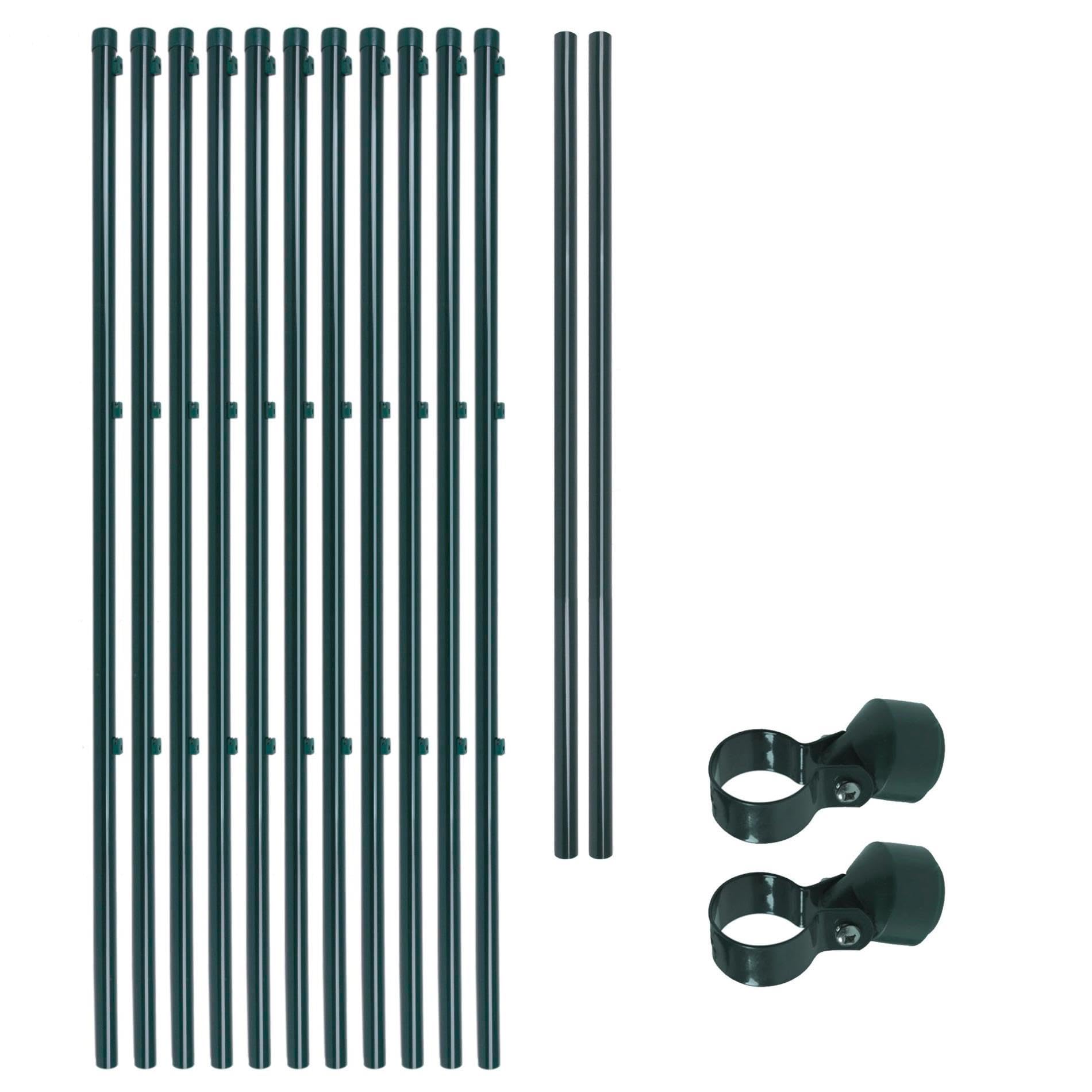 ESTEXO Set universale di pali per recinzione, 11 pali da 2,35 m, per recinzioni da giardino, 34 mm, verde, RAL 6005