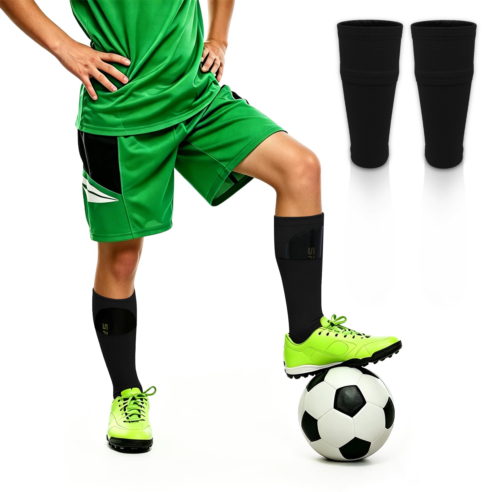 Fascia Fermaparastinchi Calcio per Bambini e Adulti, Calza di Fissaggio per Parastinchi con Tasca Ottimizzata, Traspirante e Antiscivolo