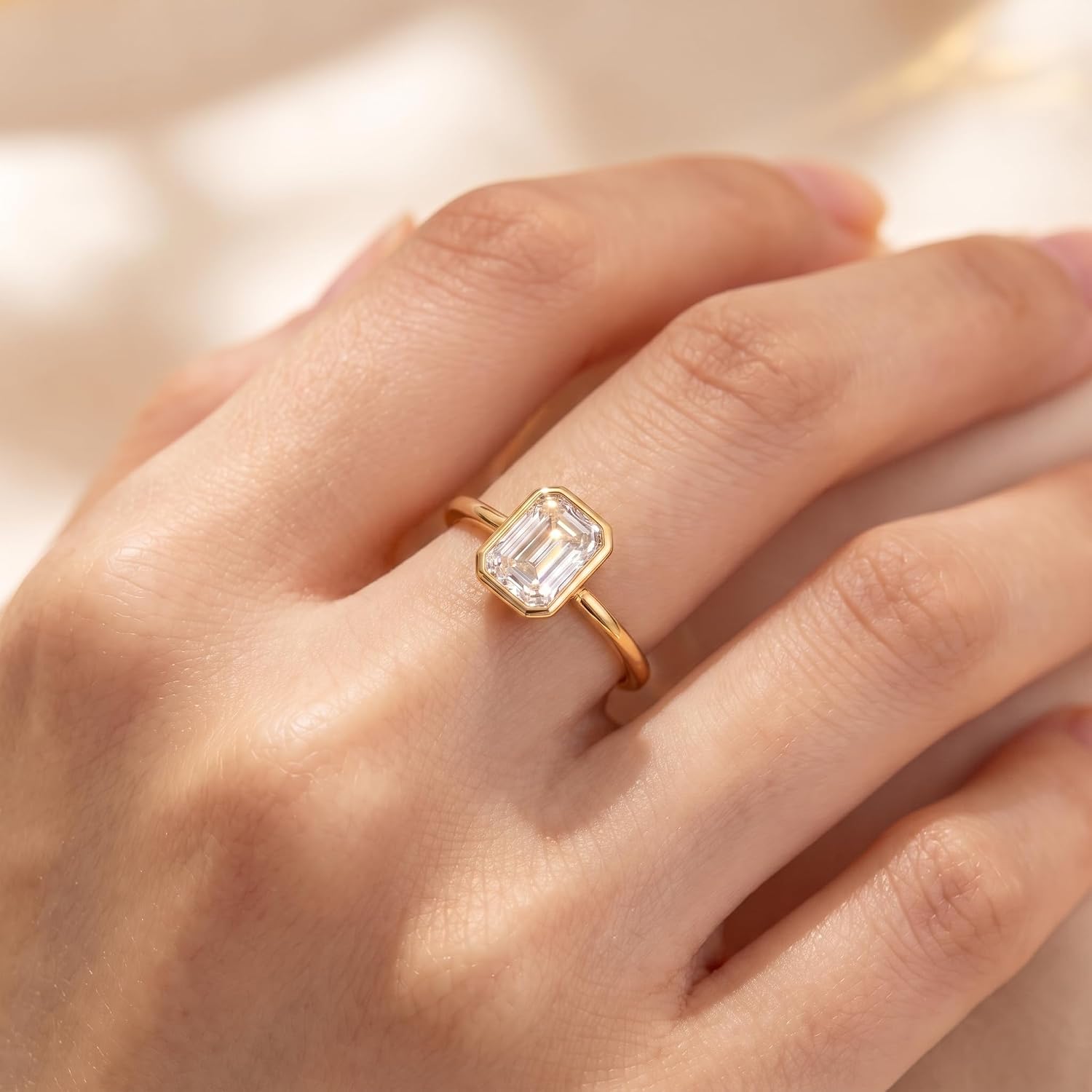 Dulin 1ct/2ct/3ct Emerald Cut Cubic Zirconia Engagement Ring for Women 14K Gold Plated 925 Sterling Silver Anniversary Wedding Promise Gift for Wife Christmas Valentine's Day Birthday Gift for Her