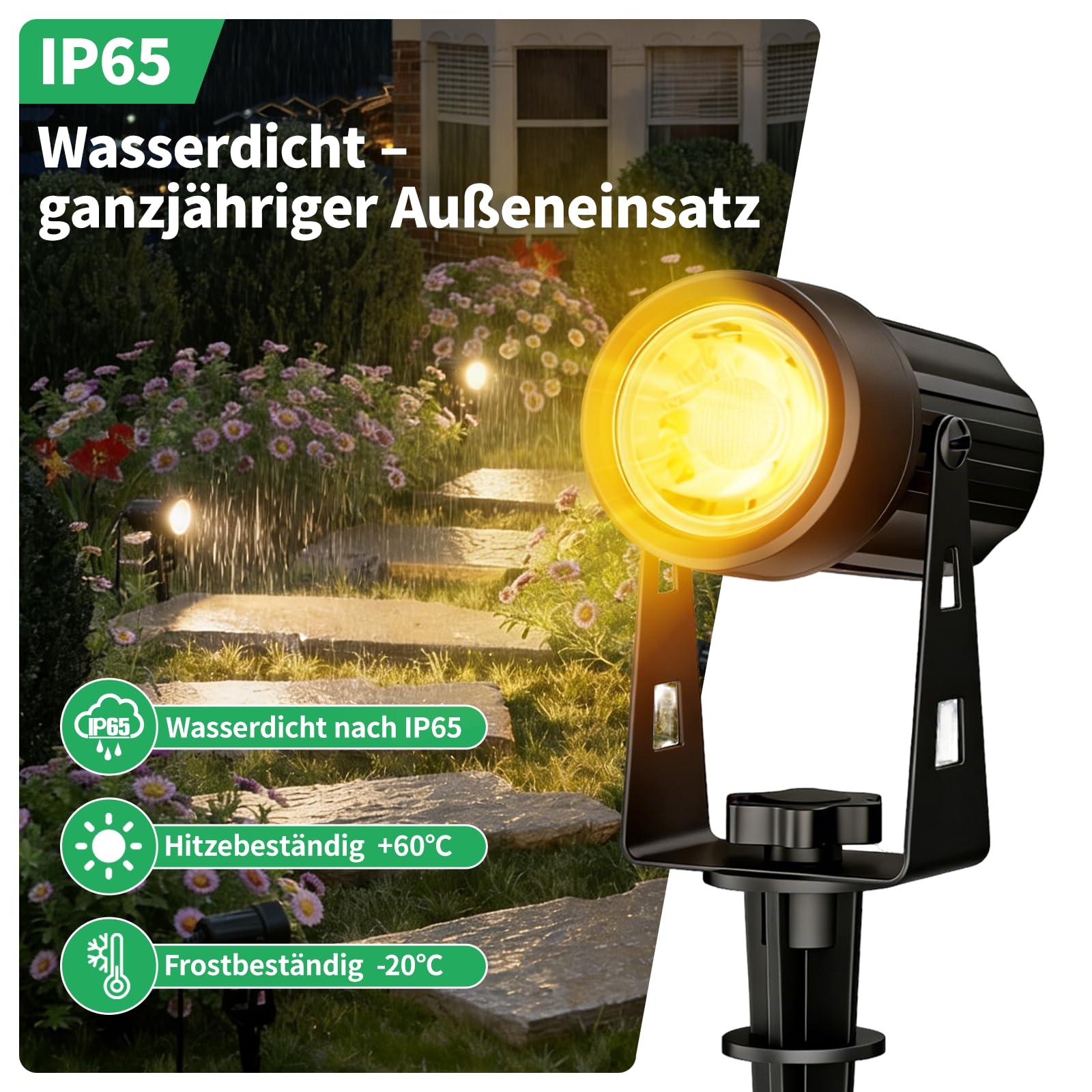 6 Gartenbeleuchtung LED, Gartenstrahler LED Außen Wasserdicht mit Warmweiß 3000K, IP67 Wasserdichter, 20m 24V Gartenleuchten mit Adapter, Gartenstrahler für Terrasse, Gartenweg, Party, Rasen, Erdspieß