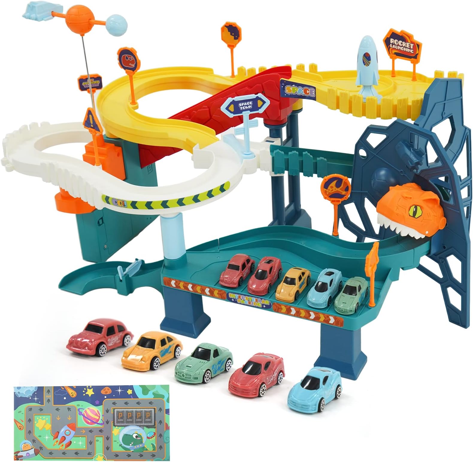 Car Track Racing Track Kids Race Track Playset for Children from 3 Years Old with Rotating Spacecraft and 5 Mini Cars - Racing Tracks Toys for Toddlers' Birthday, for Boys