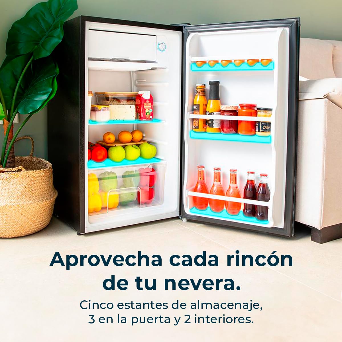 Cecotec Nevera Pequeña Frigorífico Mini Retro 91L 1 Puerta Bolero Coolmarket TT Origin 90 Black E. Frigorífico Sobremesa, 83cm de Alto y 47cm de Ancho, Bajo Consumo, Temperatura Regulable — view 9