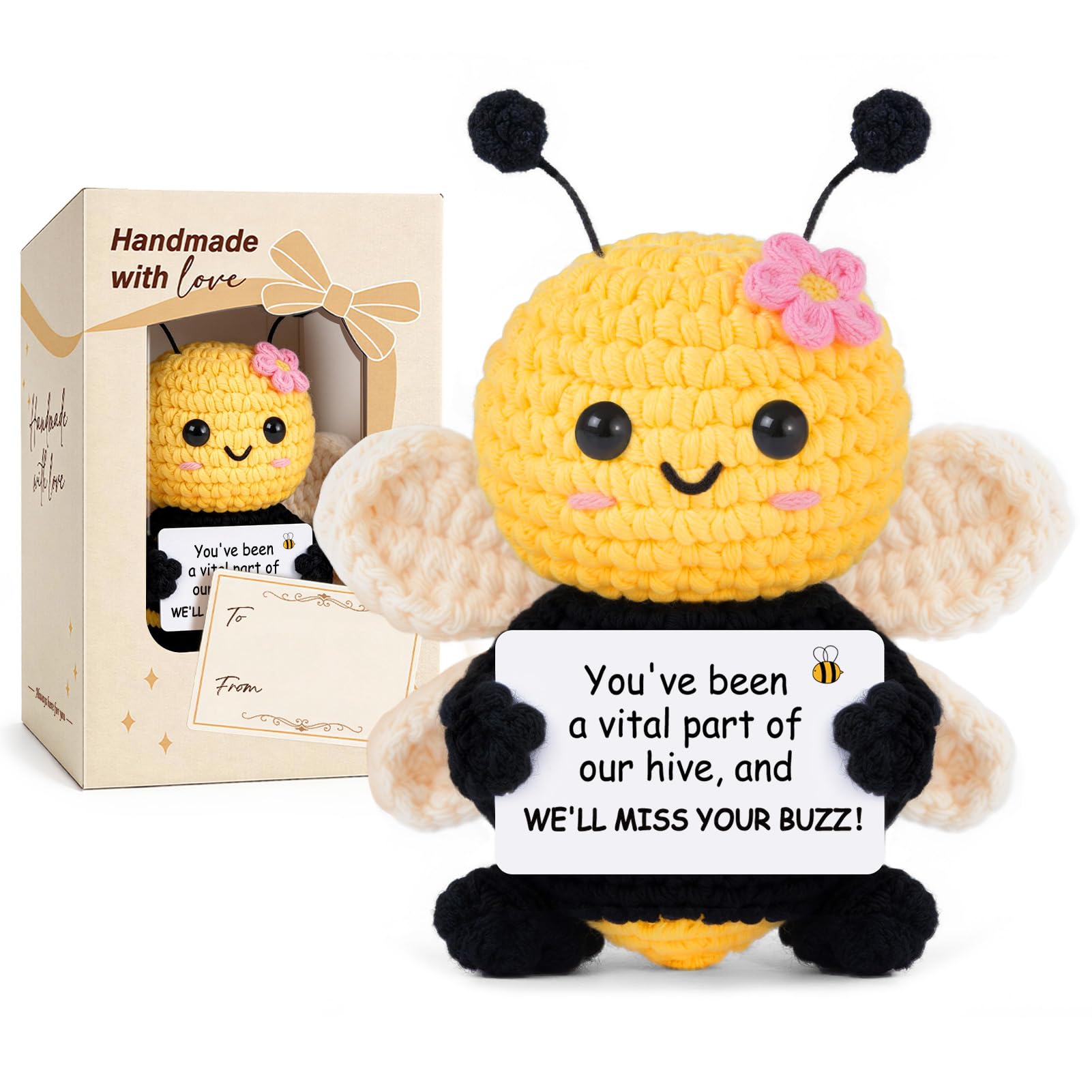 Gleevara Leaving Gifts for Colleagues Women, Handmade Crochet Emotional Support Cute Bee, Farewell Gifts for Coworkers, Leaving Presents for Colleagues Female