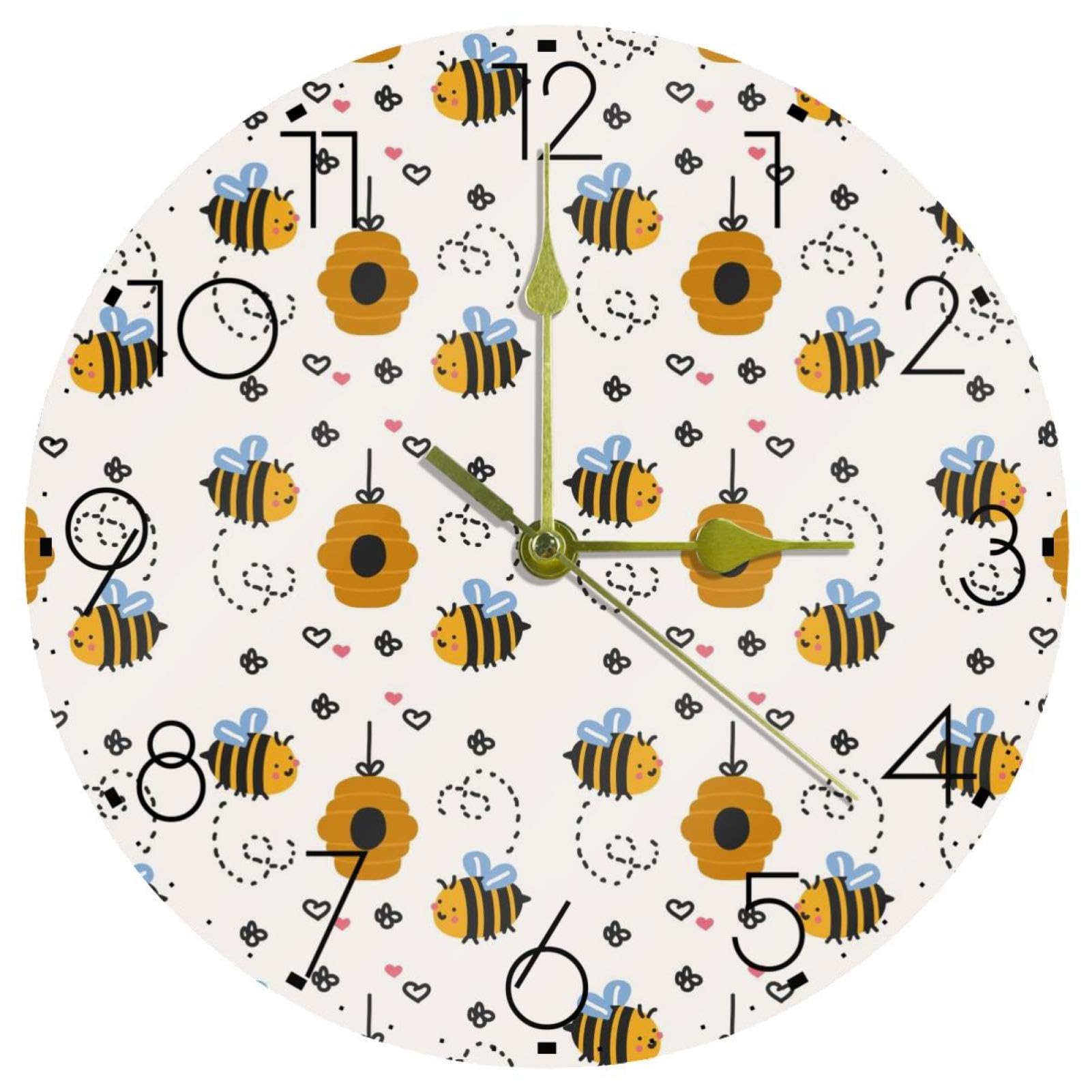 Horloge murale décorative cœur jaune miel pour chambre à coucher et salon