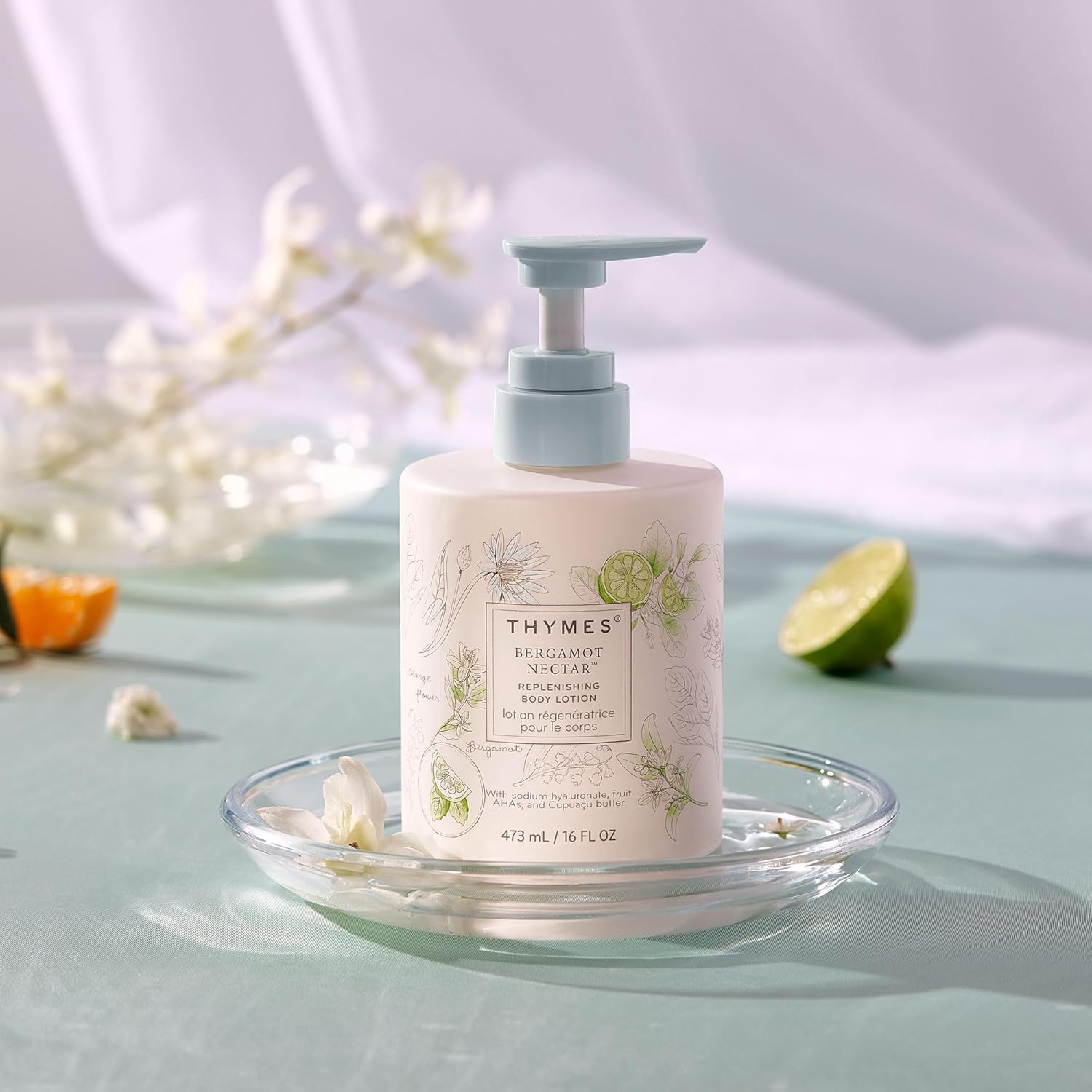 Thymes Large Replenishing Body Lotion - Moisturizing Body Lotion for Dry Skin - Scented with Notes of Bergamot, Lemon, Orange Flower, Lotus & Sandalwood (Bergamot Nectar, 16 fl oz) - Image 2