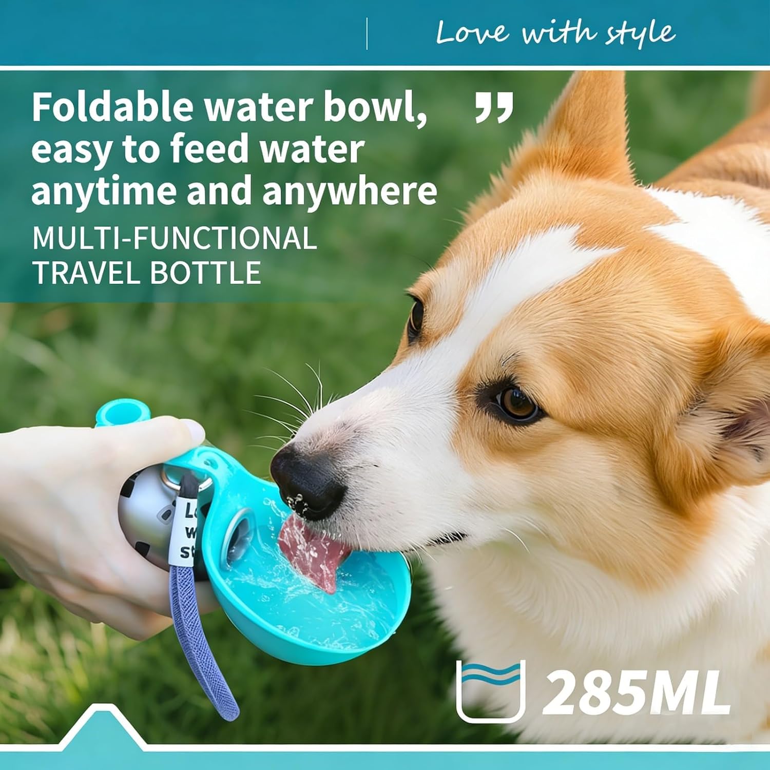 Foldable Dog Water Bottle, 2-in-1 Portable Dog Water Bottle with Bowl, Portable, Leak-Proof, Stainless Steel Bottle & Silicone Bowl, for Puppy Outdoor Walking Travel (2pcs B)