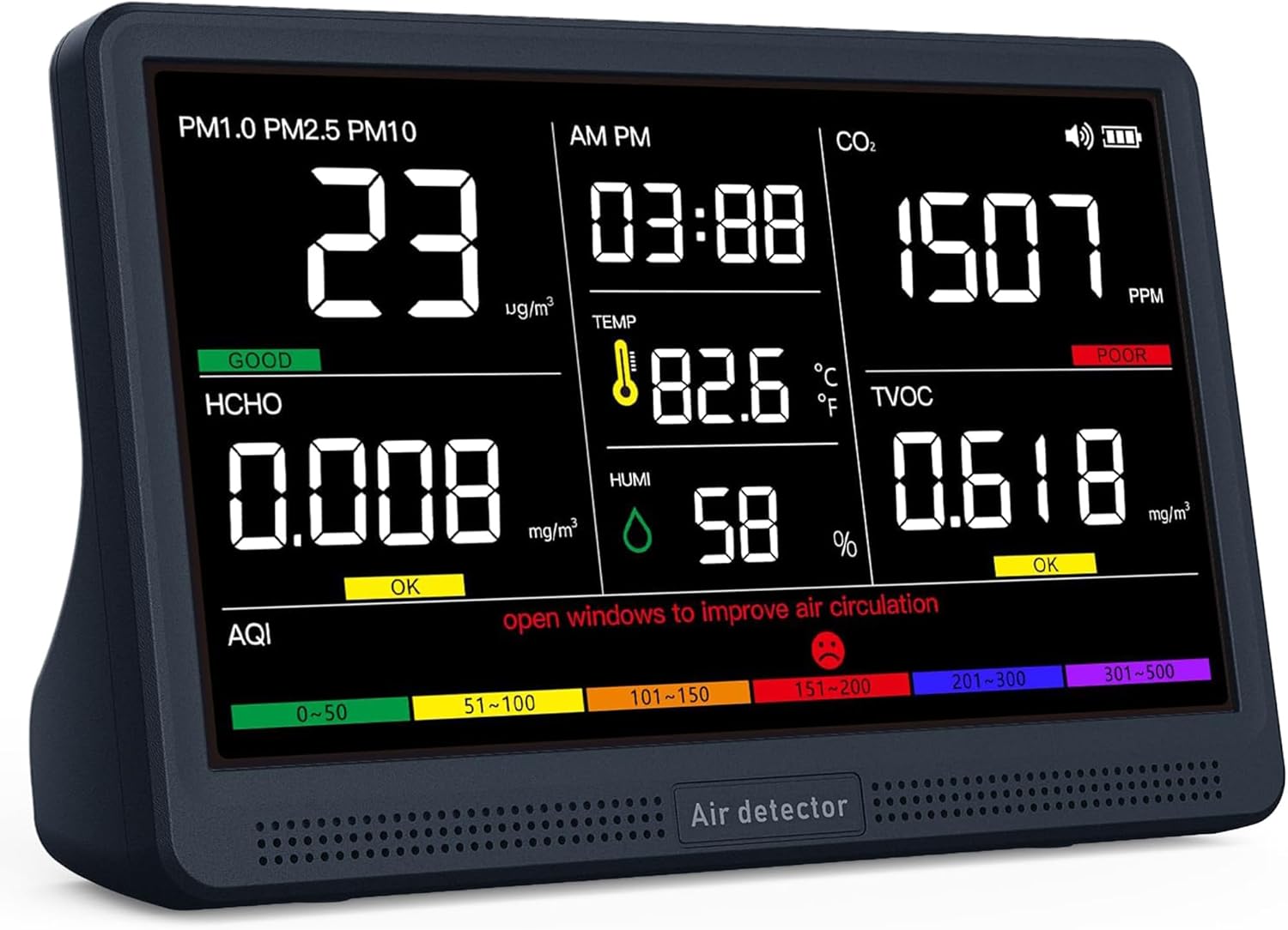 AQItech 16-in-1 Air Quality Monitor for PM2.5 CO2 TVOC HCHO