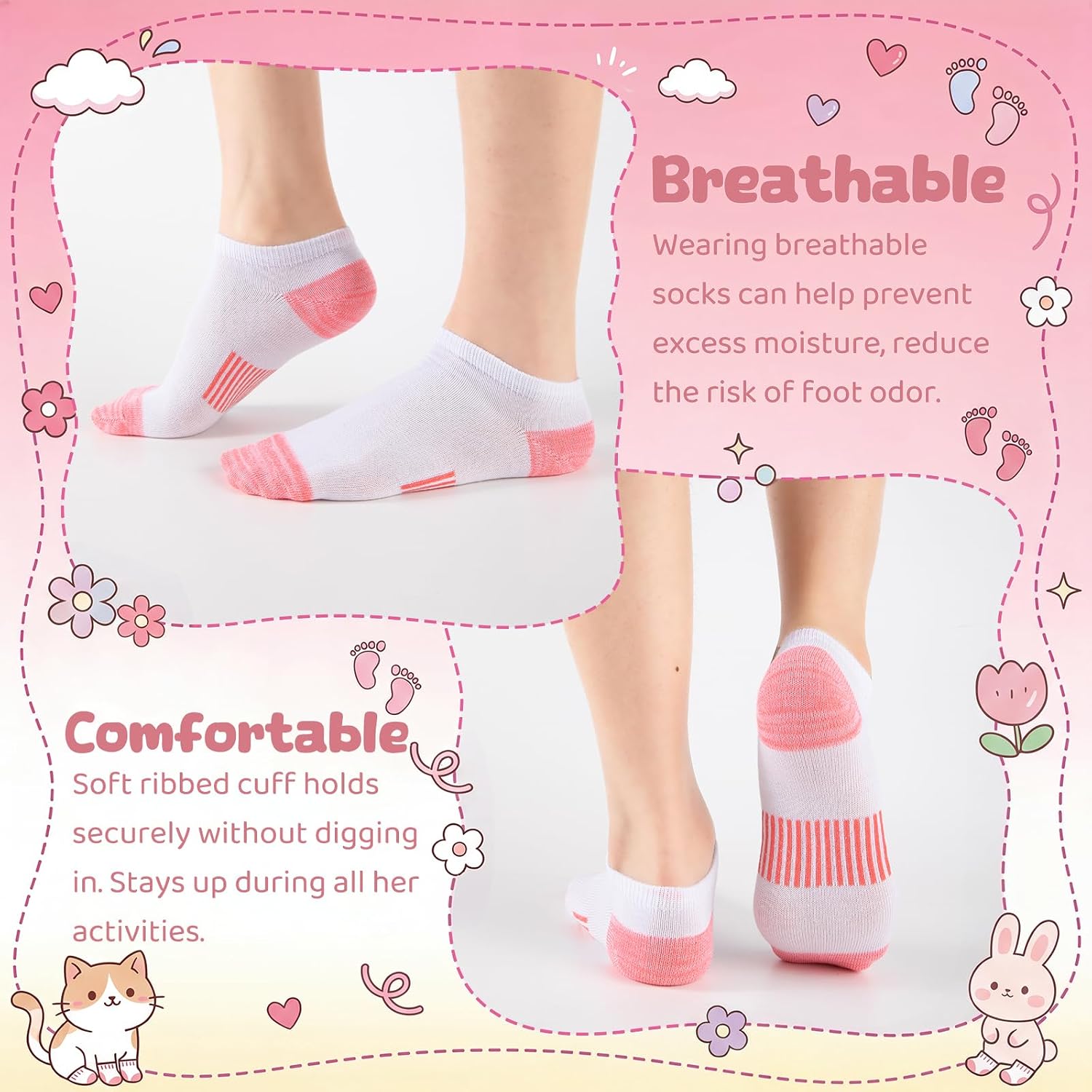 16 Pairs Kids Ankle Socks, Breathable Athletic Casual Socks for Girls School Daily Wear 4-7 & 7-10 Years