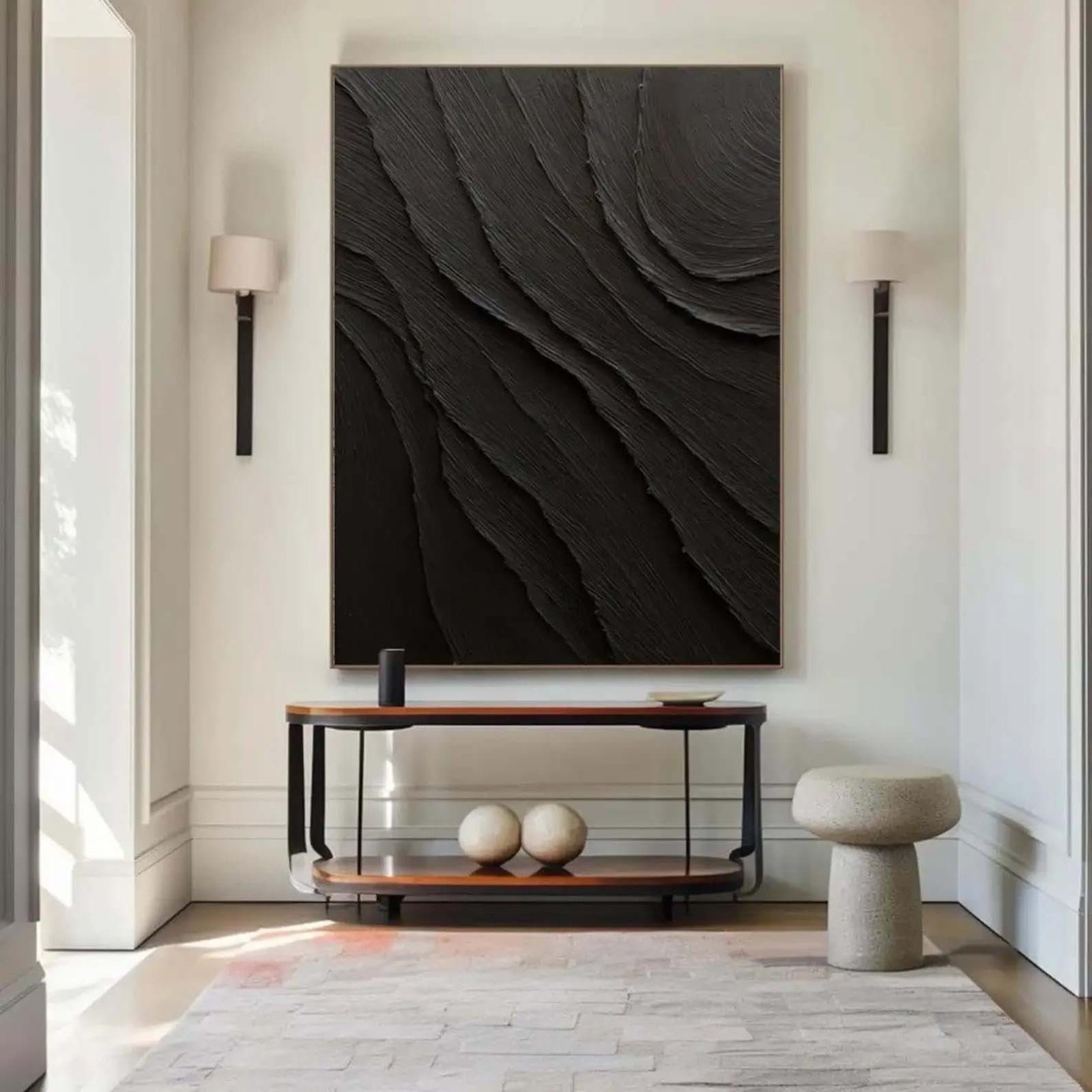 18meng Art Leinwand Bilder WandAbstrakt Schwarz 200x100 cm Leinwandbilder auf leinwand Modern XXL Groß Minimalistische Wandkunst Bilder für Wohnzimmer Schlafzimmer Wanddeko Bilder No Framed