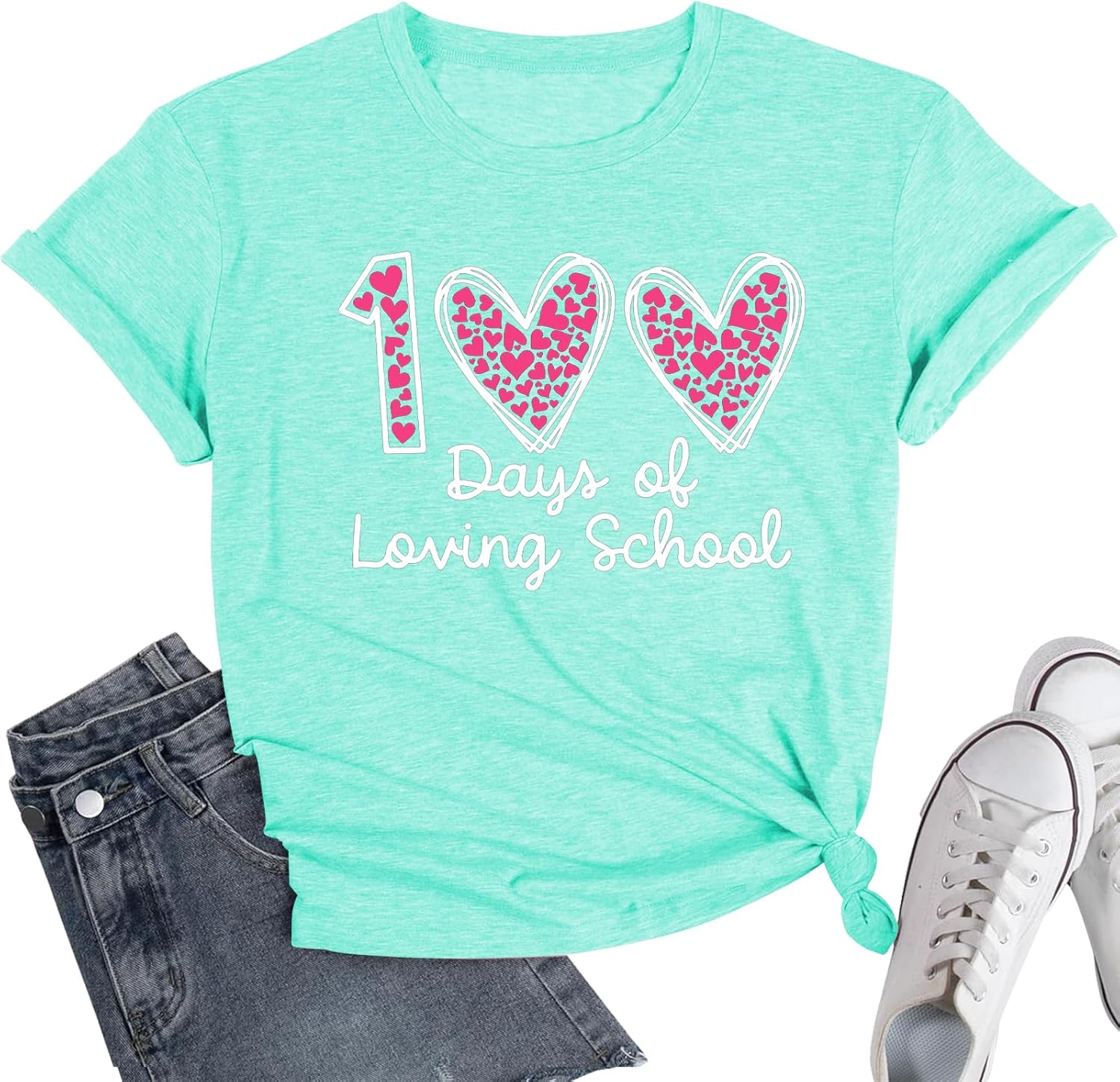 Womens Valentines Shirt -Pink Love Heart Graphic Tshirts Funny Teen Girl's Holi Vacation Casual Outfit Pink