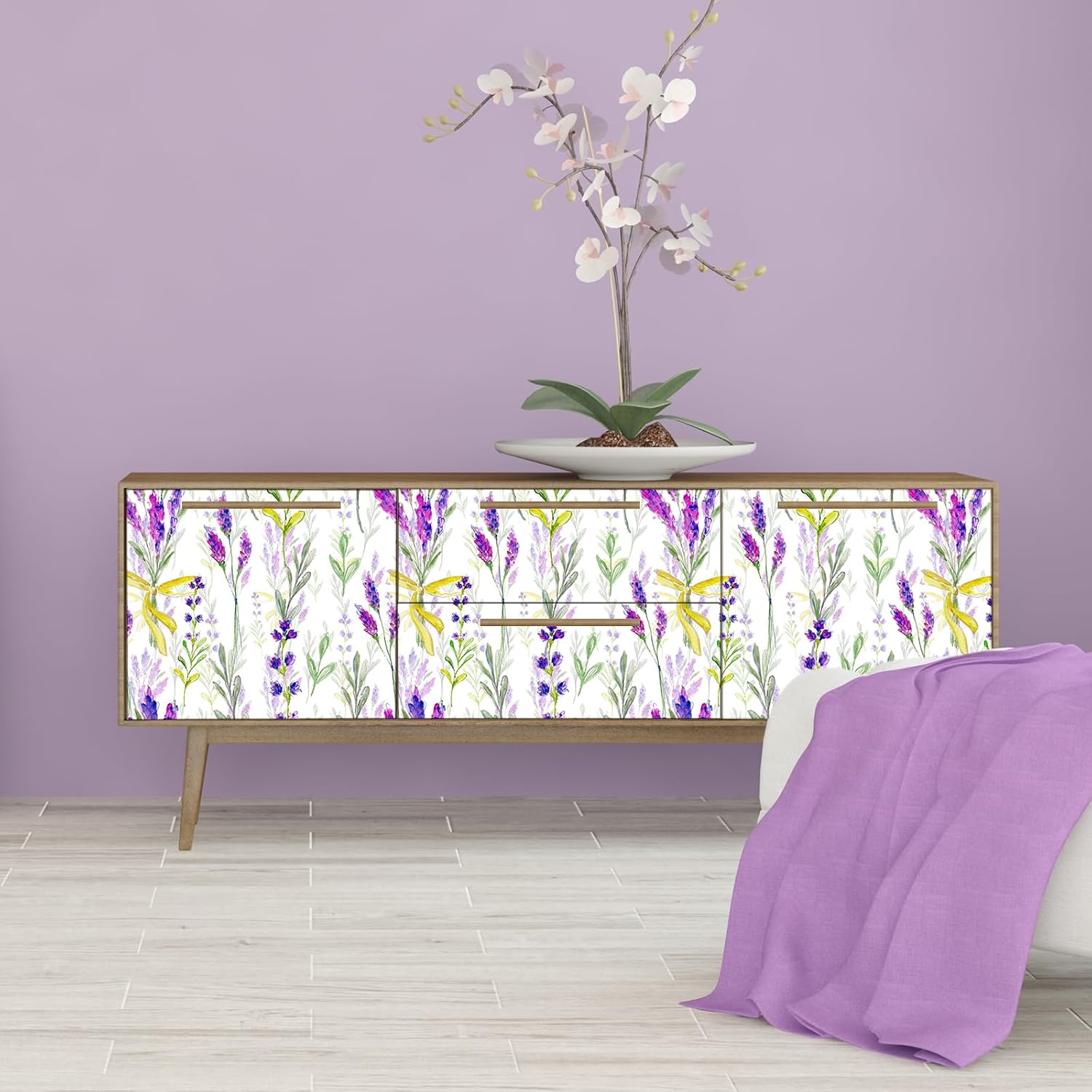 VaryStyle 17.7"x118" Lavender Wallpaper Purple Green Leaf Branches Floral Peel and Stick Wallpaper Mural Botanical Leaves Contact Paper Self Adhesive Removable Wall Paper for Living Room Wall Cabinets