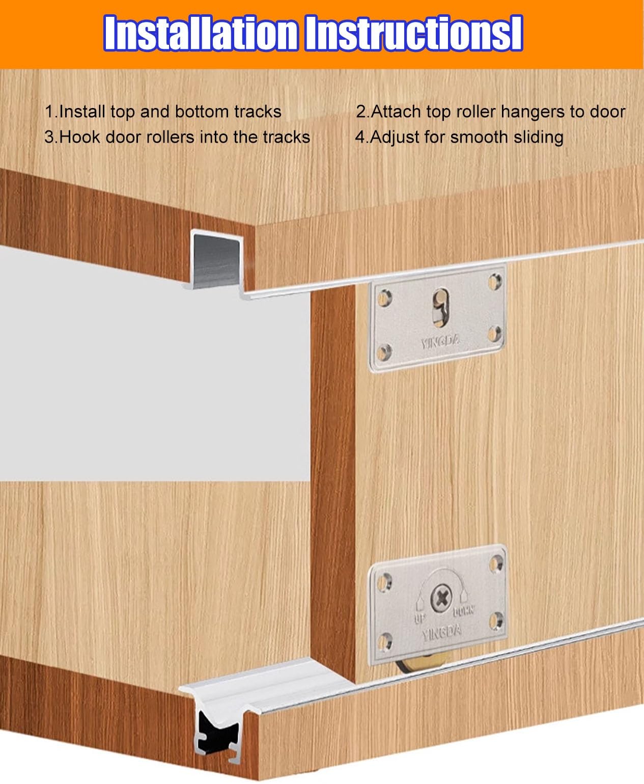 Sistema de riel para puerta corredera de armario, riel oculto de aluminio para puertas de armario y baño con rodillos, kit de herrajes de riel plateado de 8 pies