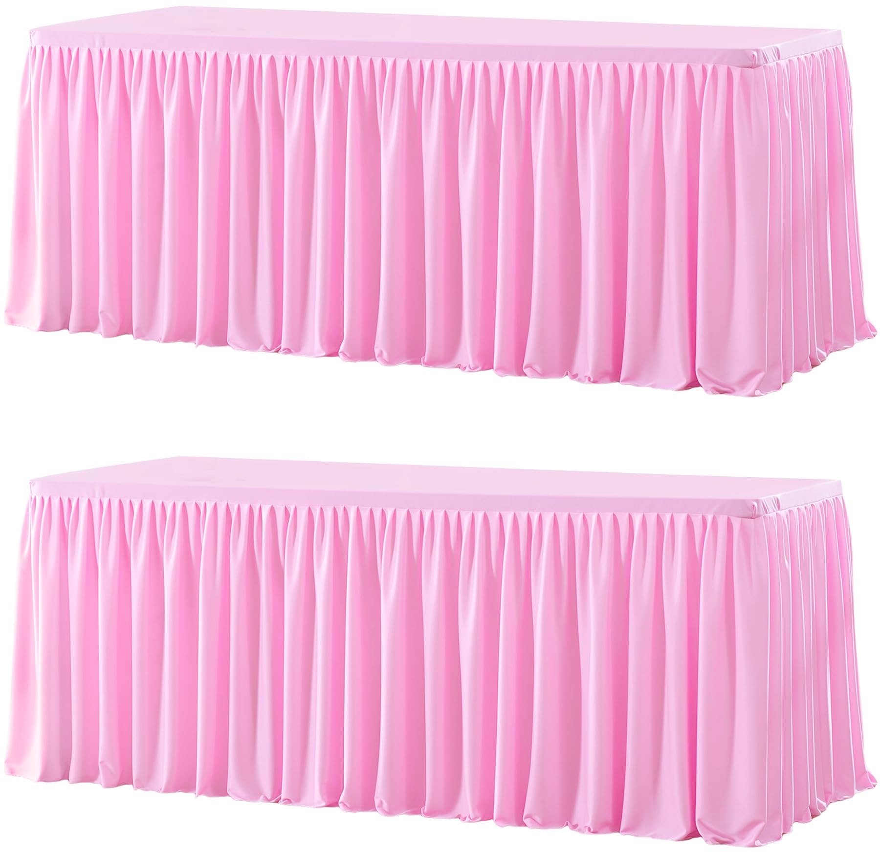 Wish Care 2 Pack Pink Rectangle Table Clothes for 6 Foot Tables, Polyester Fitted Tablecloths 6t Stretch Table Cover for Wedding, Birthday, Parties,